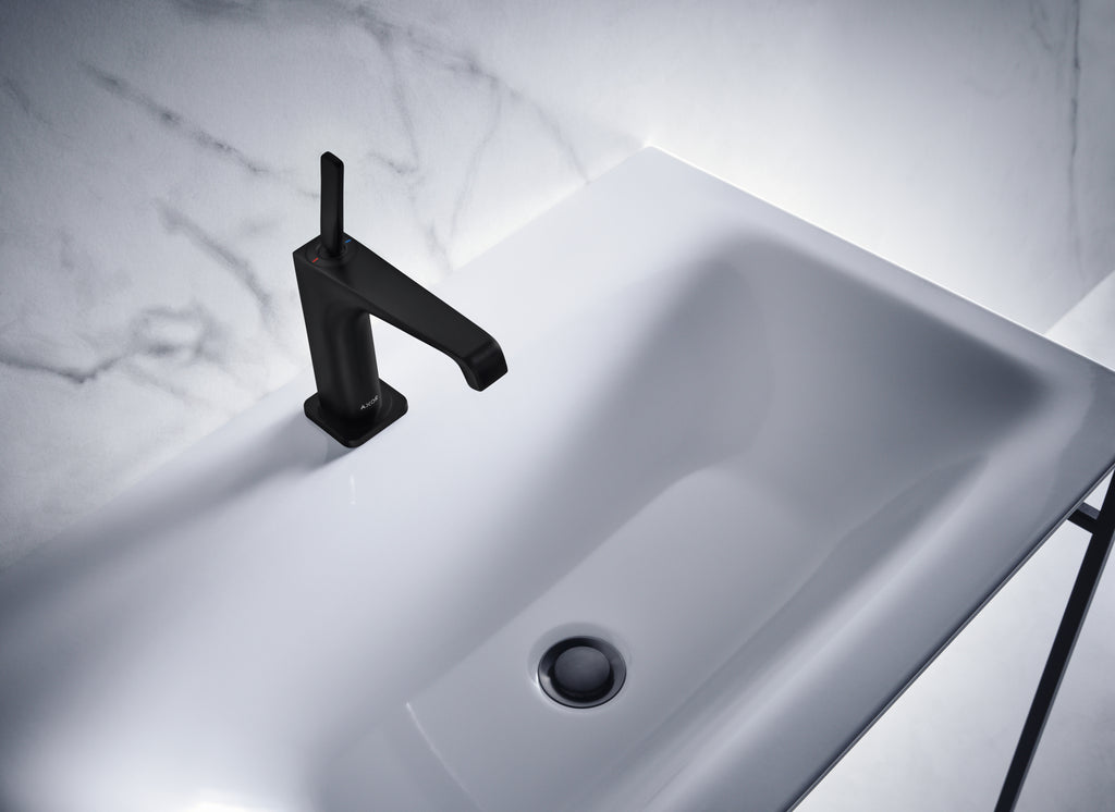 AXOR Citterio E Single Pin Handle Basin Mixer Faucet 130 with Pop-Up Waste Set from Brandt in Matt Black finish
