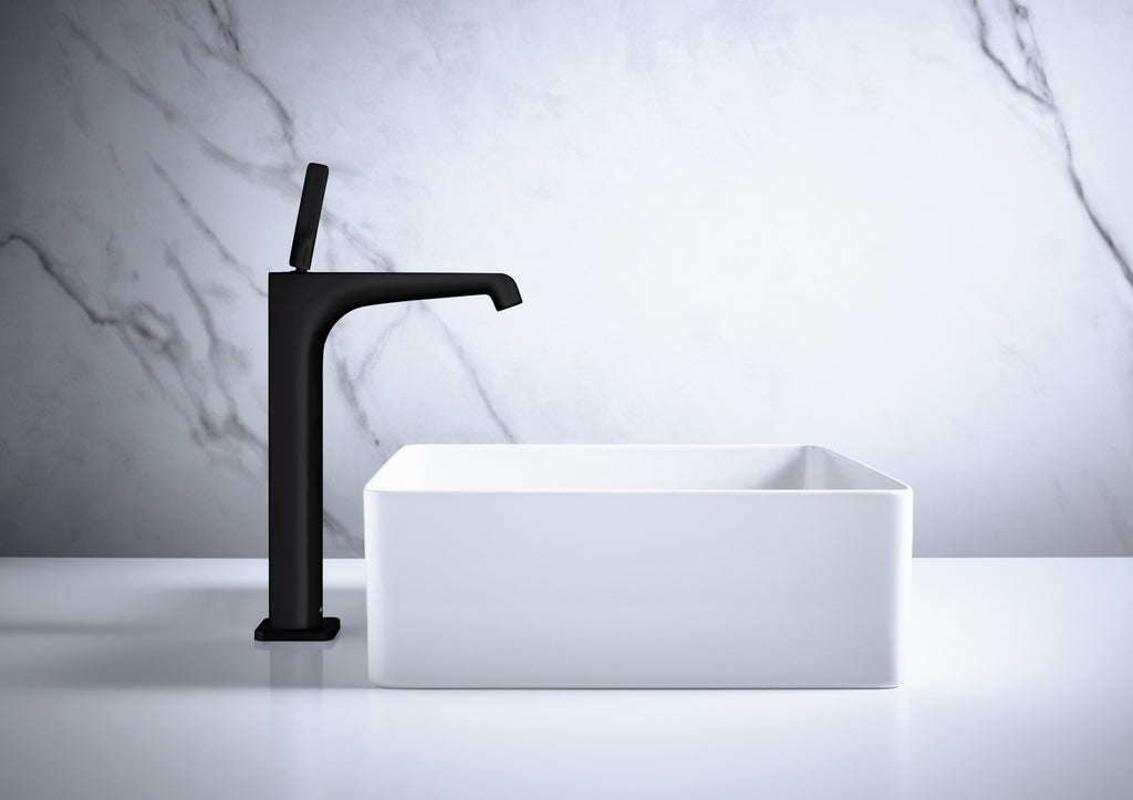 AXOR Citterio E Single Pin Handle Basin Mixer Faucet 250 with Open Waste Set from Brandt in Matt Black finish