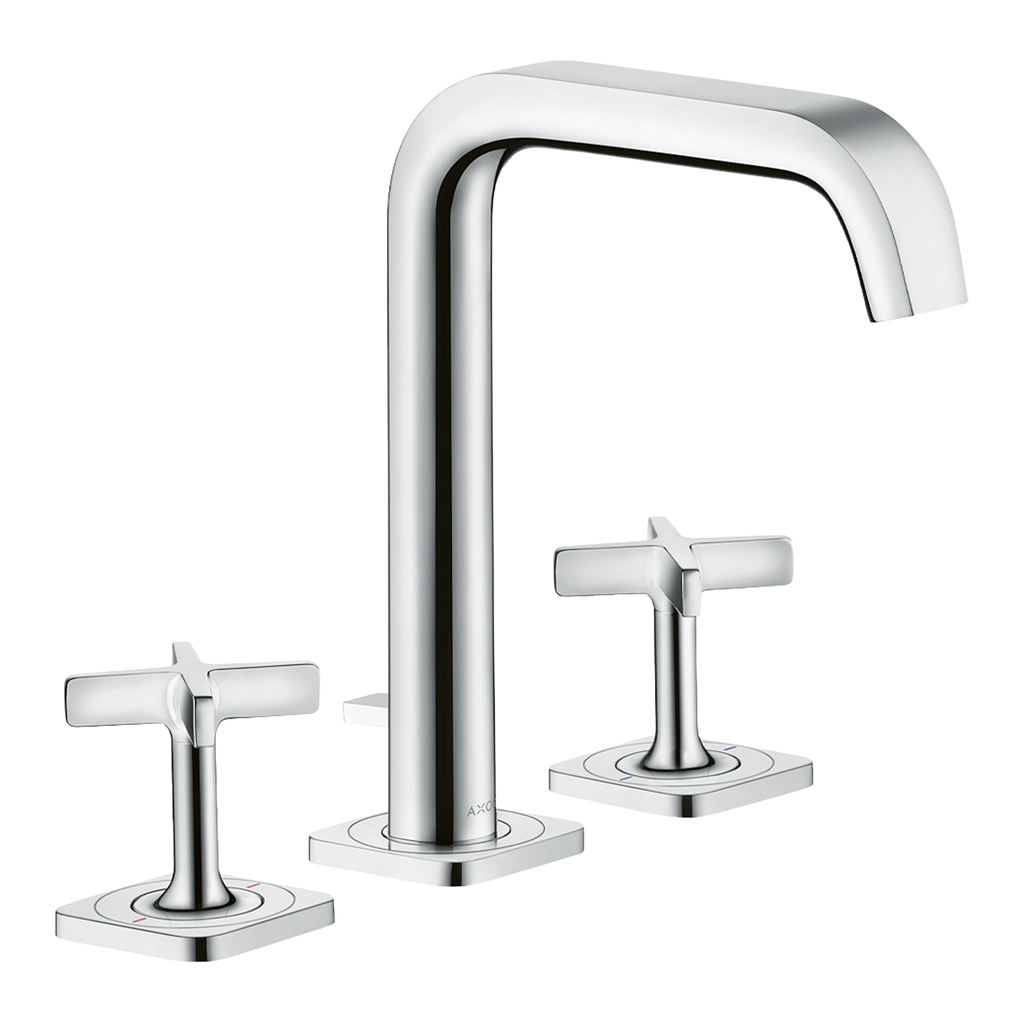 AXOR Citterio E 3-Hole Basin Mixer Faucet 170 with Escutcheons and Pop-Up Waste Set from Brandt in Chrome finish