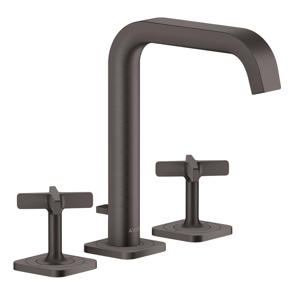 AXOR Citterio E 3-Hole Basin Mixer Faucet 170 with Escutcheons and Pop-Up Waste Set from Brandt in Brushed Black Chrome finish
