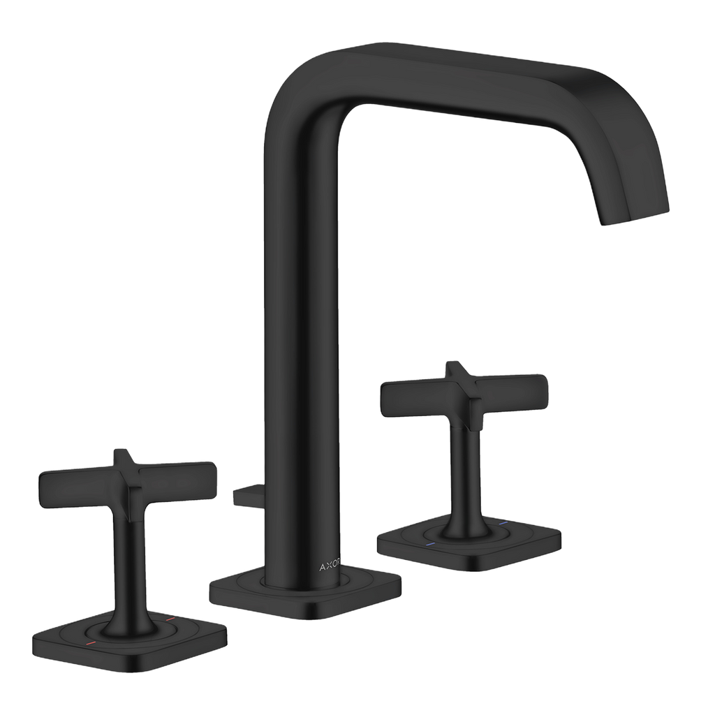 AXOR Citterio E 3-Hole Basin Mixer Faucet 170 with Escutcheons and Pop-Up Waste Set from Brandt in Matt Black finish