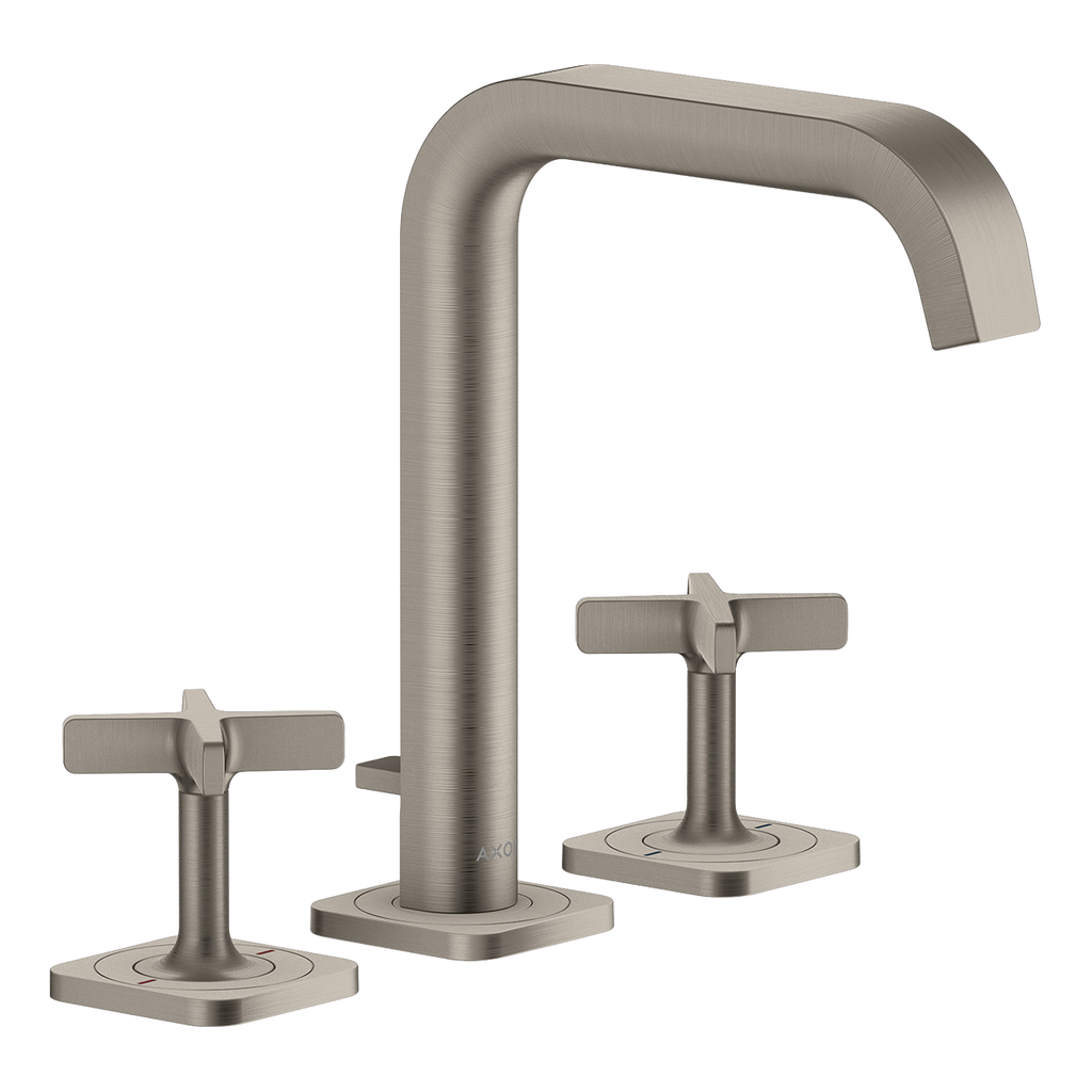 AXOR Citterio E 3-Hole Basin Mixer Faucet 170 with Escutcheons and Pop-Up Waste Set from Brandt in Stainless Steel Optic finish