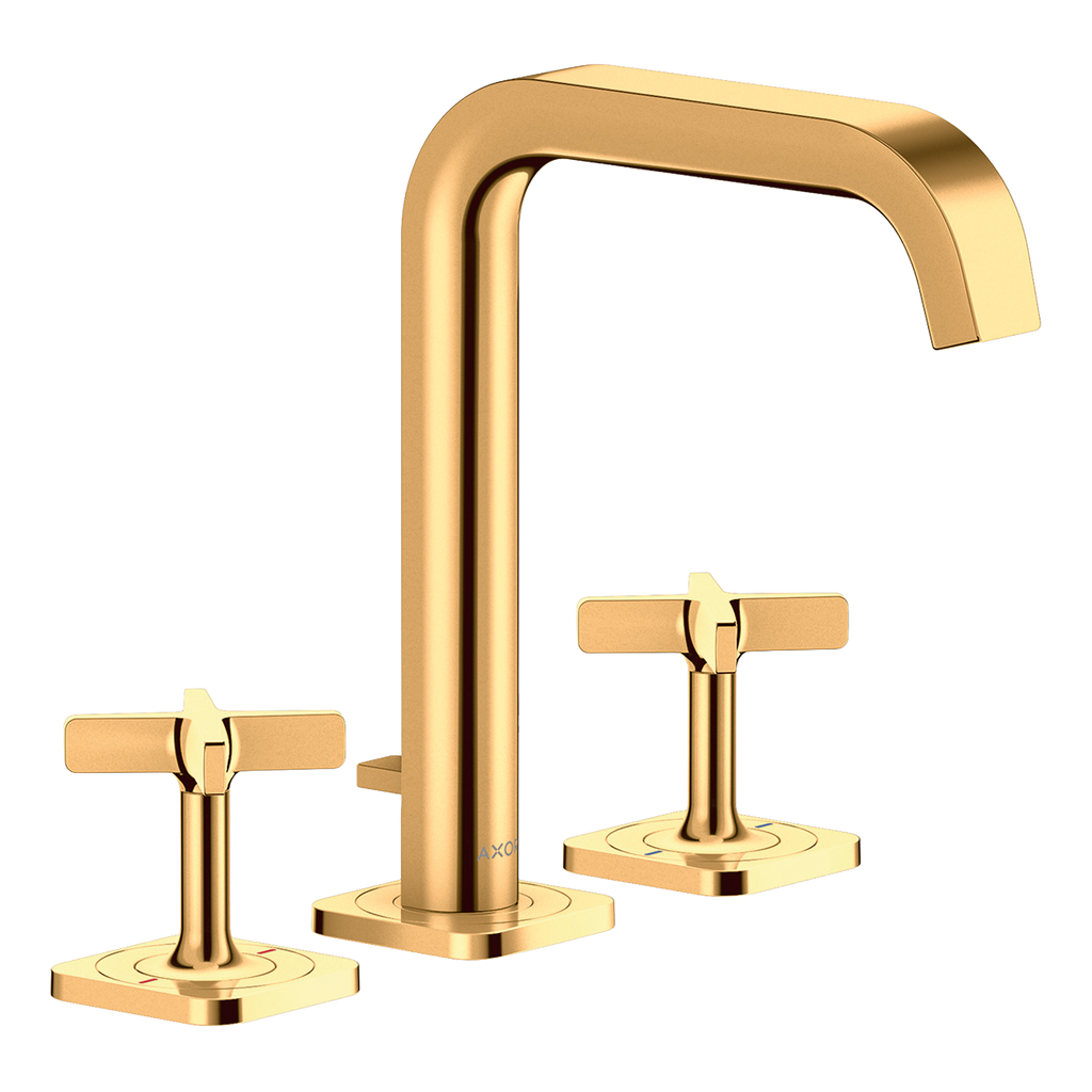AXOR Citterio E 3-Hole Basin Mixer Faucet 170 with Escutcheons and Pop-Up Waste Set from Brandt in Polished Gold Optic finish