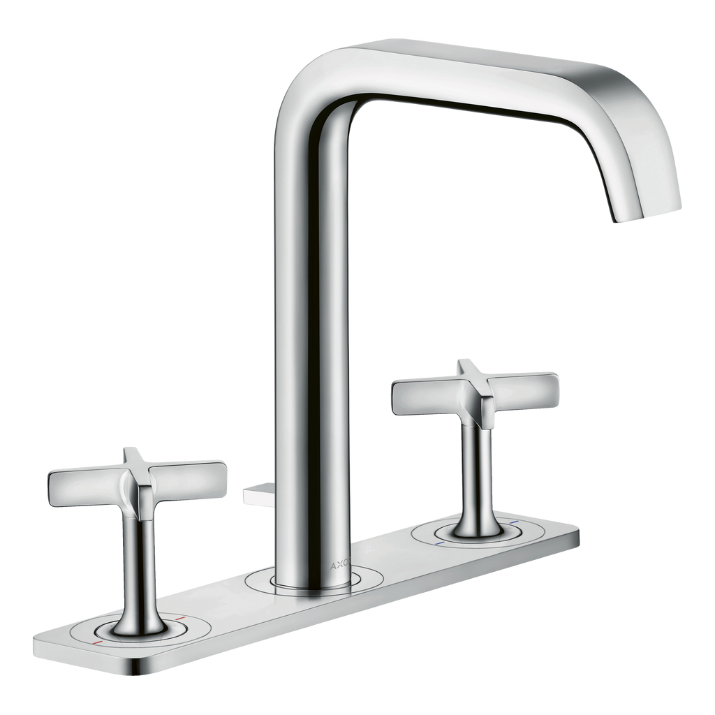 AXOR Citterio E 3-Hole Basin Mixer Faucet 170 with Plate and Pop-Up Waste Set from Brandt in Chrome finish