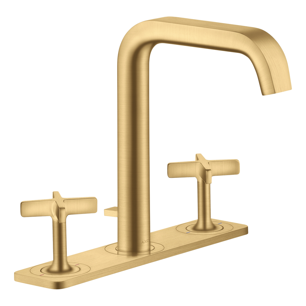 AXOR Citterio E 3-Hole Basin Mixer Faucet 170 with Plate and Pop-Up Waste Set from Brandt in Brushed Gold Optic finish