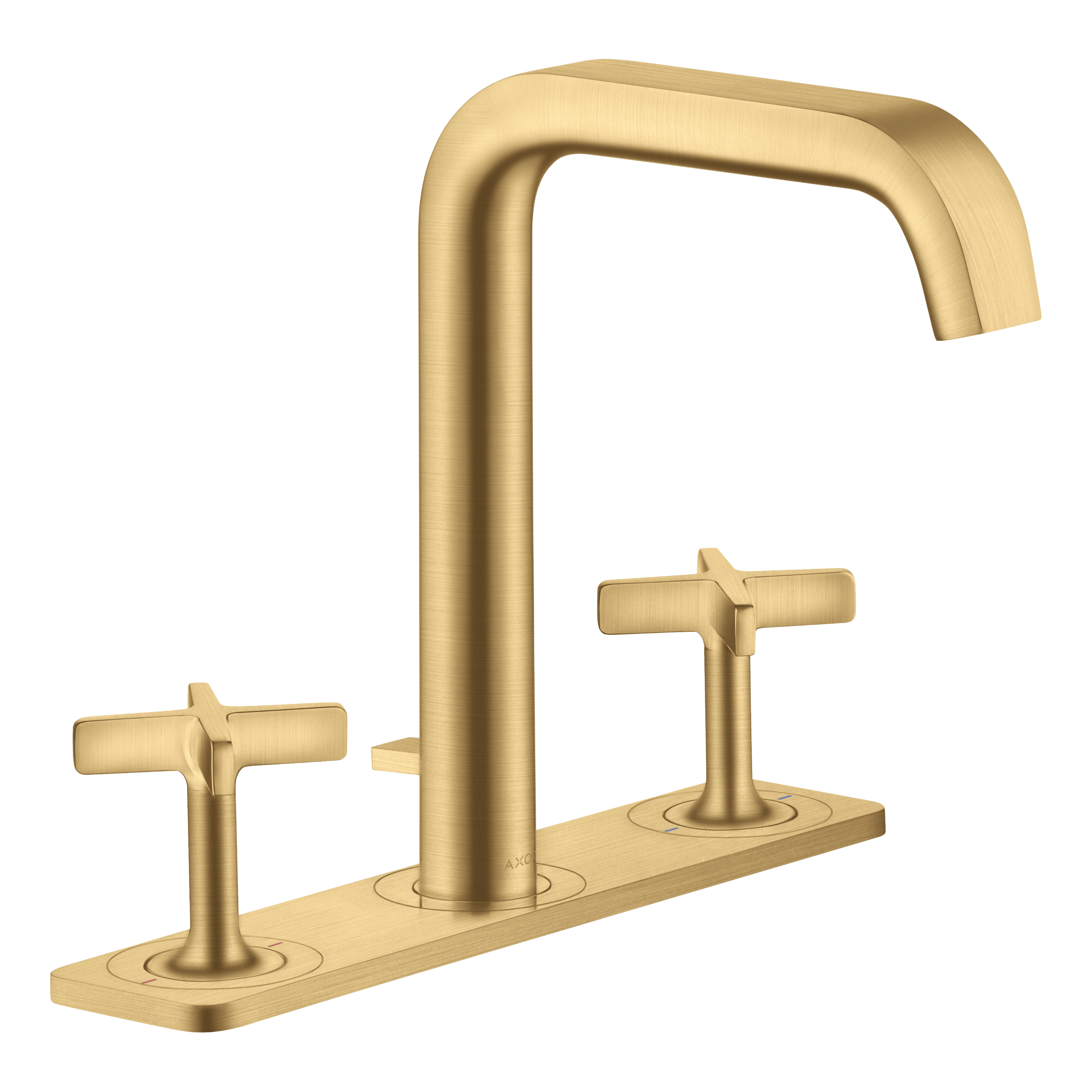 AXOR Citterio E 3-Hole Basin Mixer Faucet 170 with Plate and Pop-Up Waste Set from Brandt in Brushed Gold Optic finish