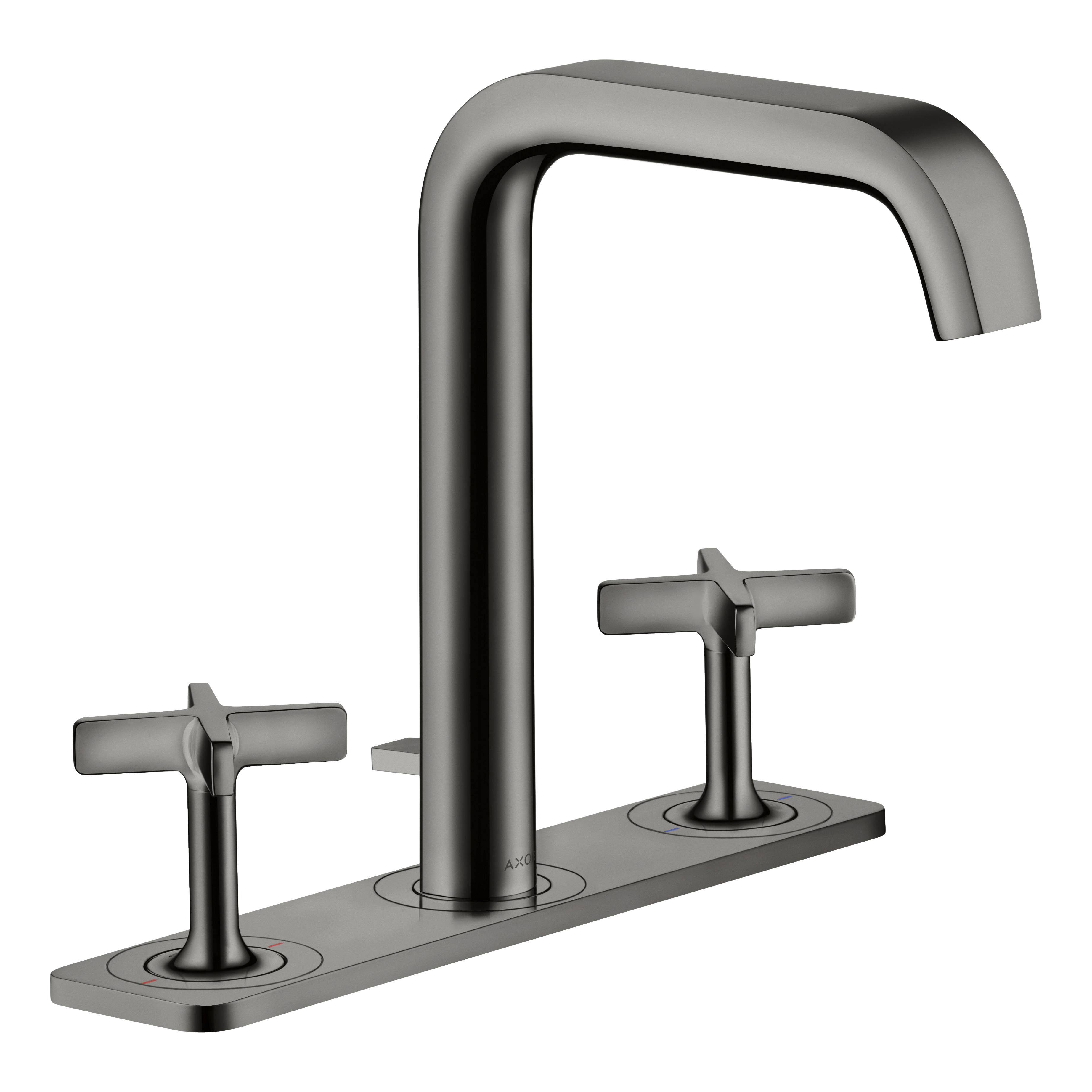 AXOR Citterio E 3-Hole Basin Mixer Faucet 170 with Plate and Pop-Up Waste Set from Brandt in Polished Black Chrome finish