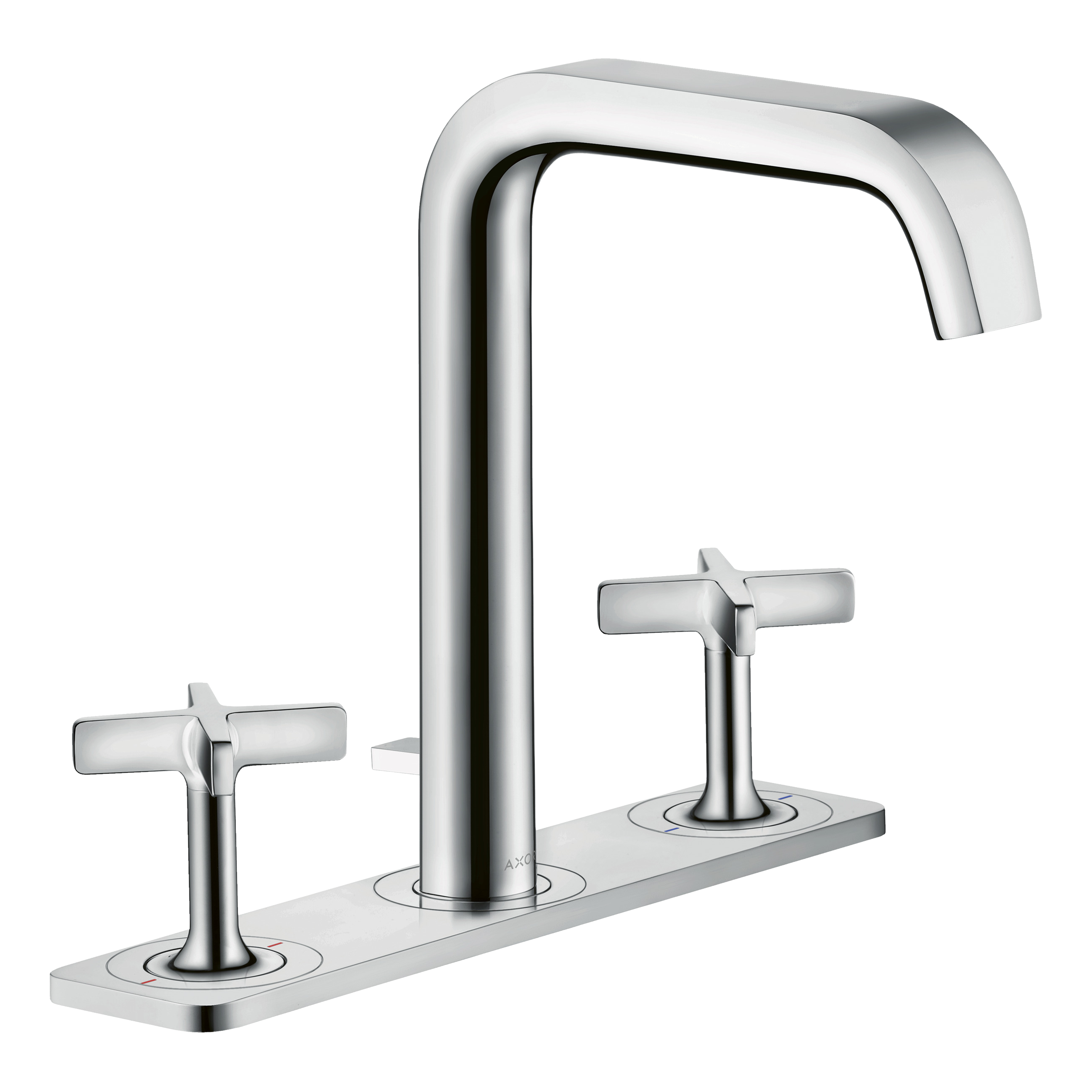 AXOR Citterio E 3-Hole Basin Mixer Faucet 170 with Plate and Pop-Up Waste Set from Brandt in Stainless Steel Optic finish