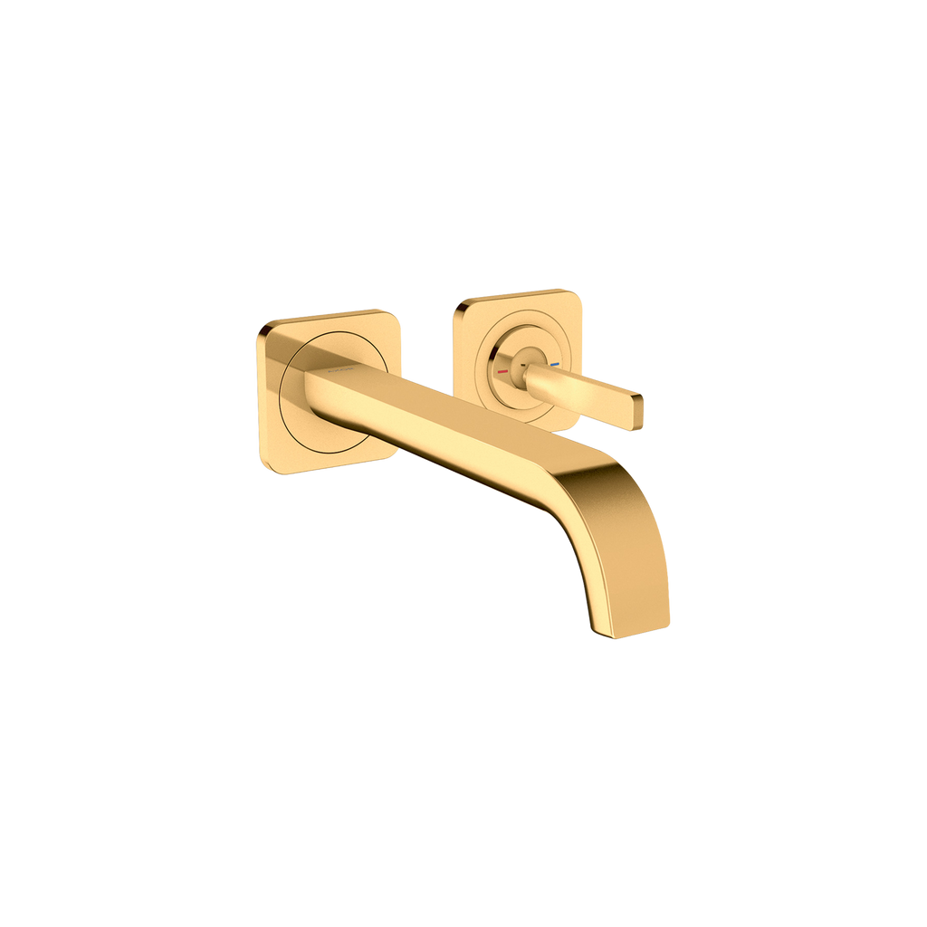 AXOR Citterio E Single Pin Handle 2-Hole Concealed Basin Mixer Faucet with 221 mm Spout and Escutcheons from Brandt in Polished Gold Optic finish