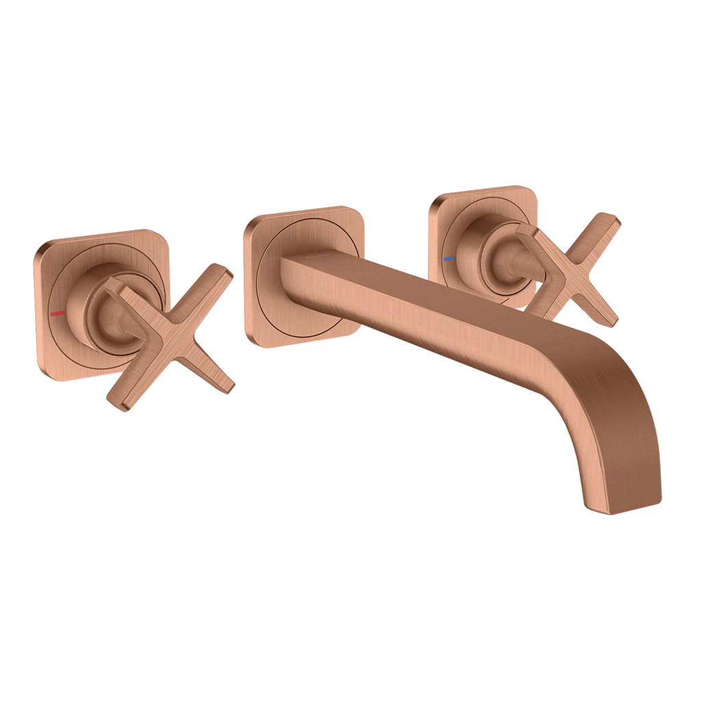 AXOR Citterio E 3-Hole Concealed Basin Mixer Faucet with 220 mm Spout and Escutcheons from Brandt in Brushed Red Gold finish