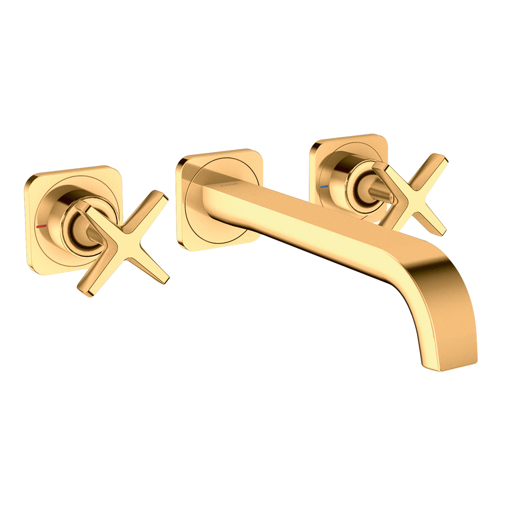 AXOR Citterio E 3-Hole Concealed Basin Mixer Faucet with 220 mm Spout and Escutcheons from Brandt in Polished Gold Optic finish