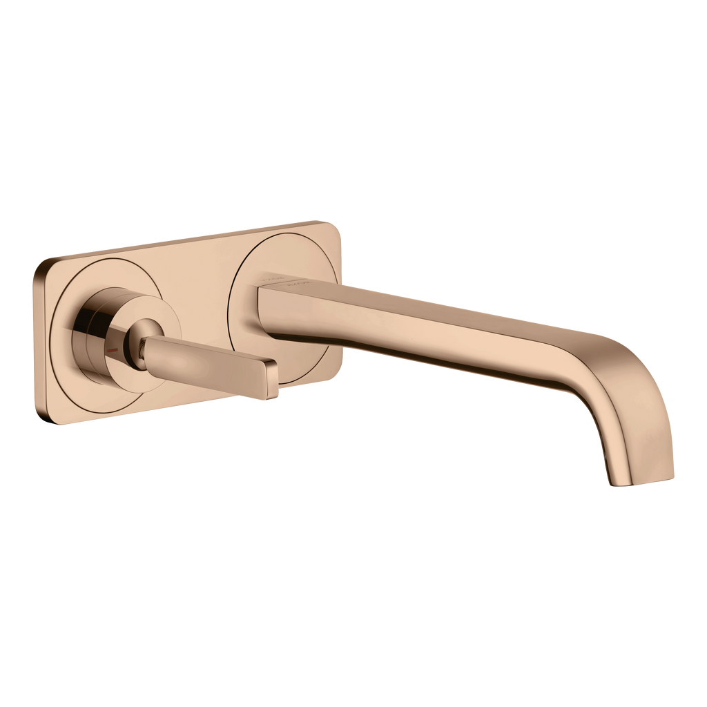 AXOR Citterio E Single Lever Handle 2-Hole Concealed Basin Mixer Faucet with 221 mm Spout and Plate from Brandt in Polished Red Gold finish