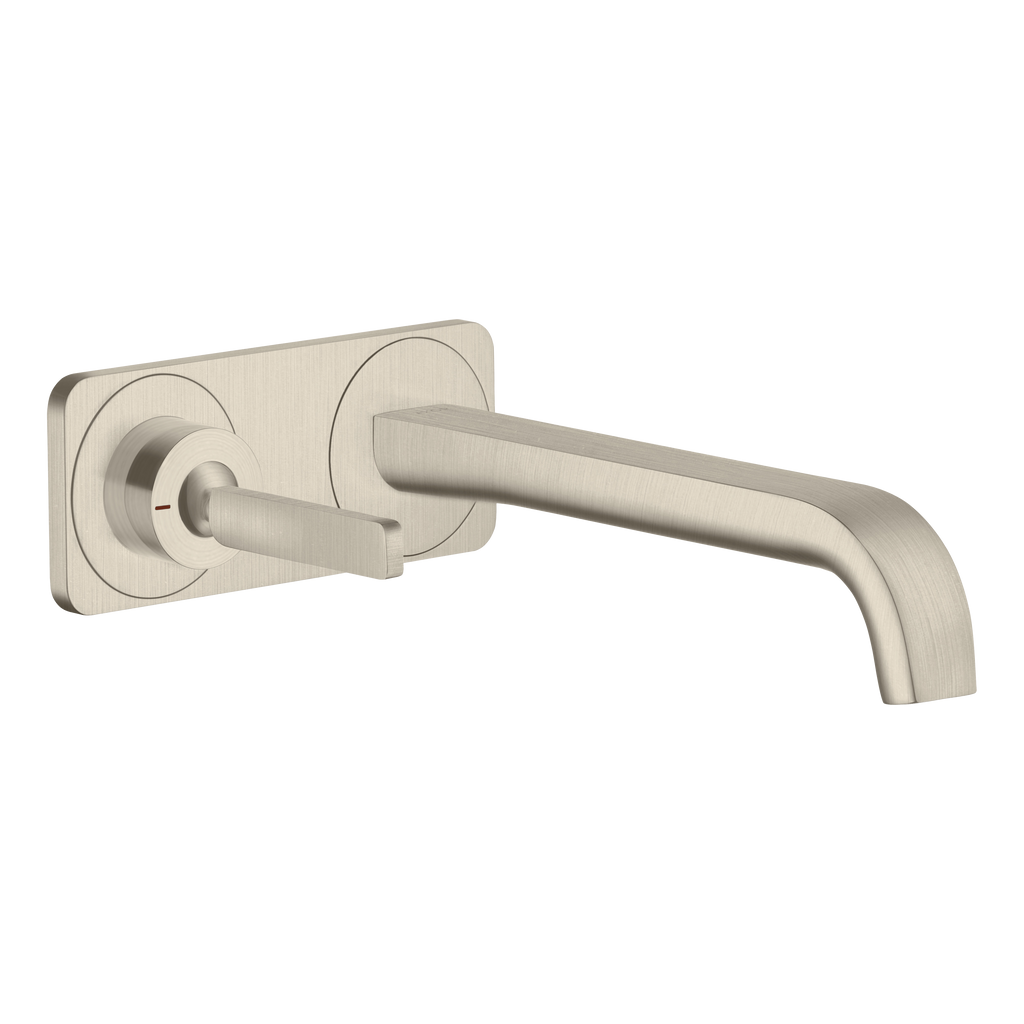 AXOR Citterio E Single Lever Handle 2-Hole Concealed Basin Mixer Faucet with 221 mm Spout and Plate from Brandt in Brushed Nickel finish