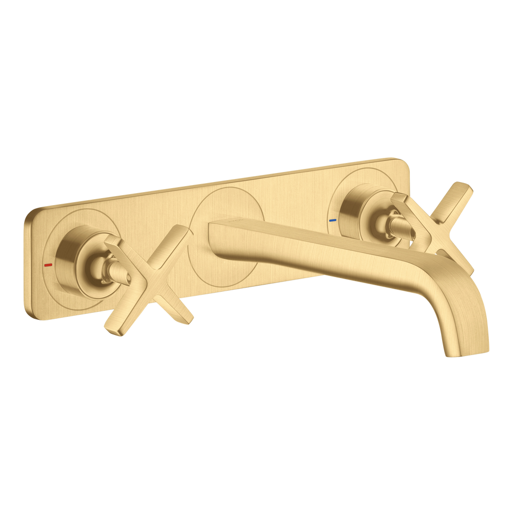 AXOR Citterio E 3-Hole Concealed Basin Mixer Faucet with 220 mm Spout and Plate from Brandt in Brushed Gold Optic finish