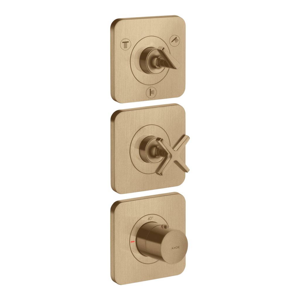 AXOR Citterio E Concealed Shower Thermostat Module 380/120 with 3 Outlets and Escutcheons from Brandt in Brushed Bronze finish
