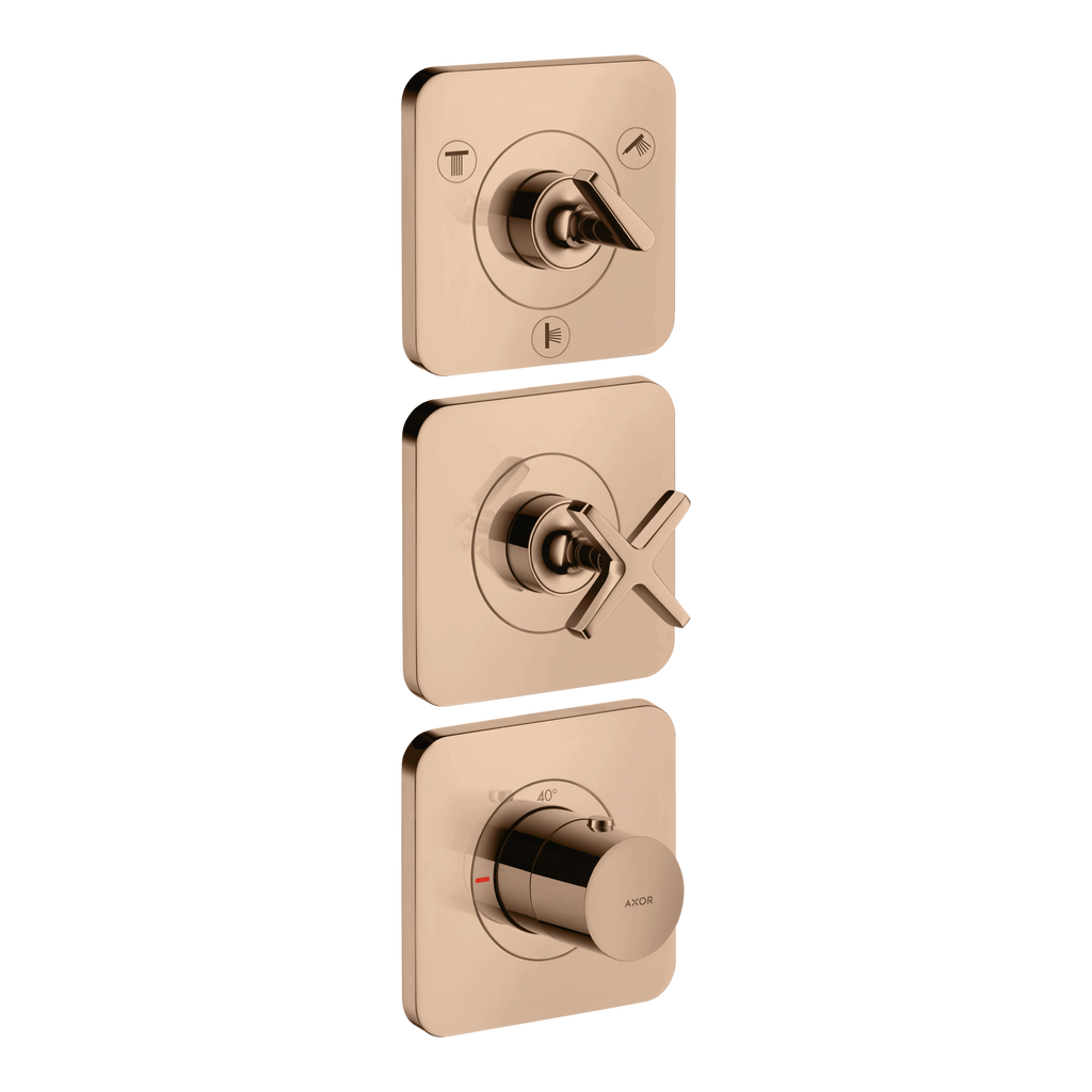 AXOR Citterio E Concealed Shower Thermostat Module 380/120 with 3 Outlets and Escutcheons from Brandt in Polished Red Gold finish