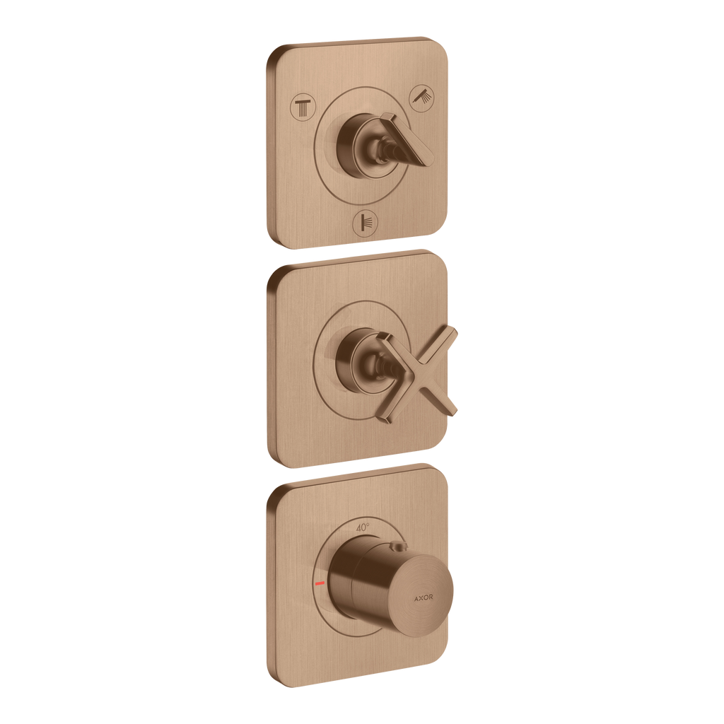 AXOR Citterio E Concealed Shower Thermostat Module 380/120 with 3 Outlets and Escutcheons from Brandt in Brushed Red Gold finish