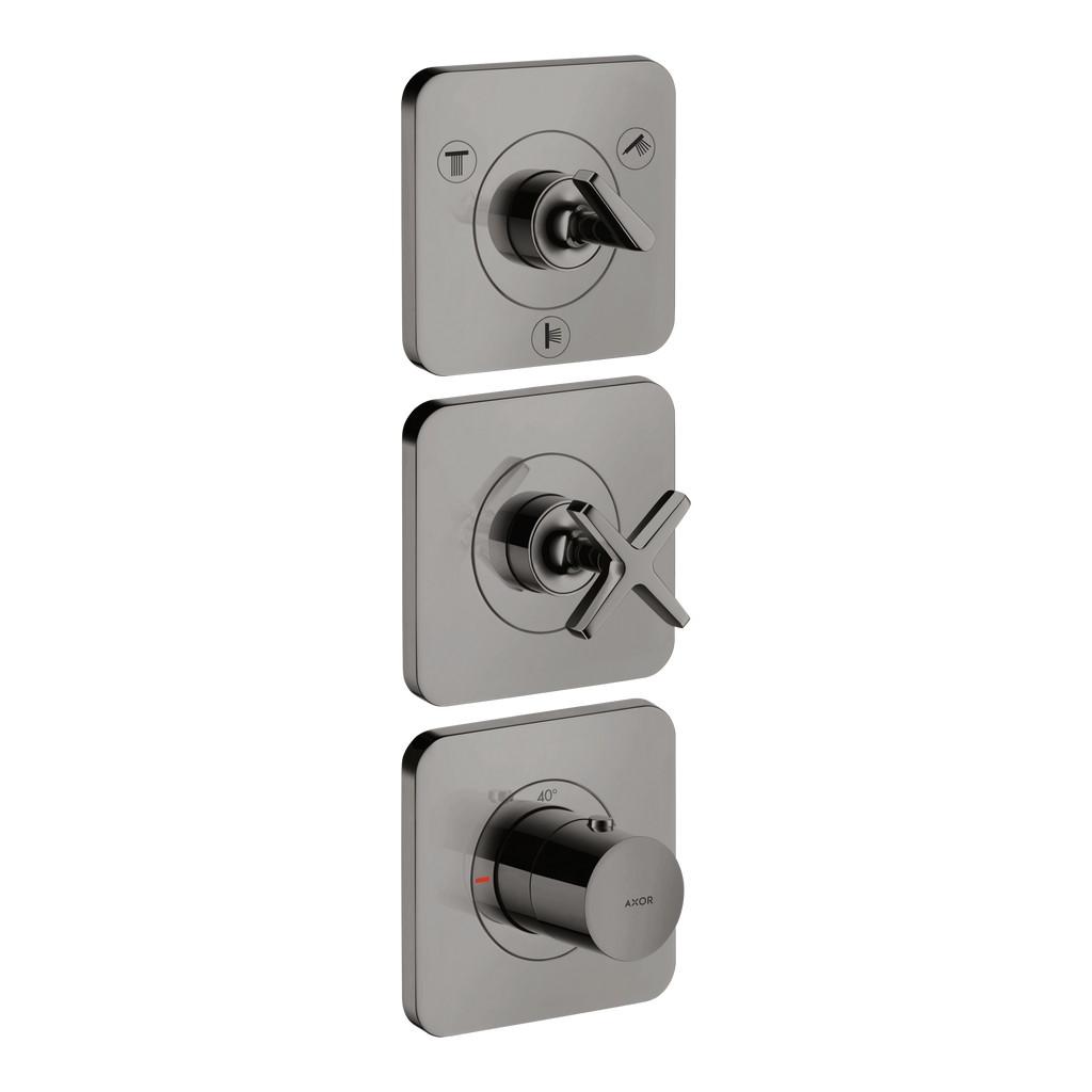 AXOR Citterio E Concealed Shower Thermostat Module 380/120 with 3 Outlets and Escutcheons from Brandt in Polished Black Chrome finish
