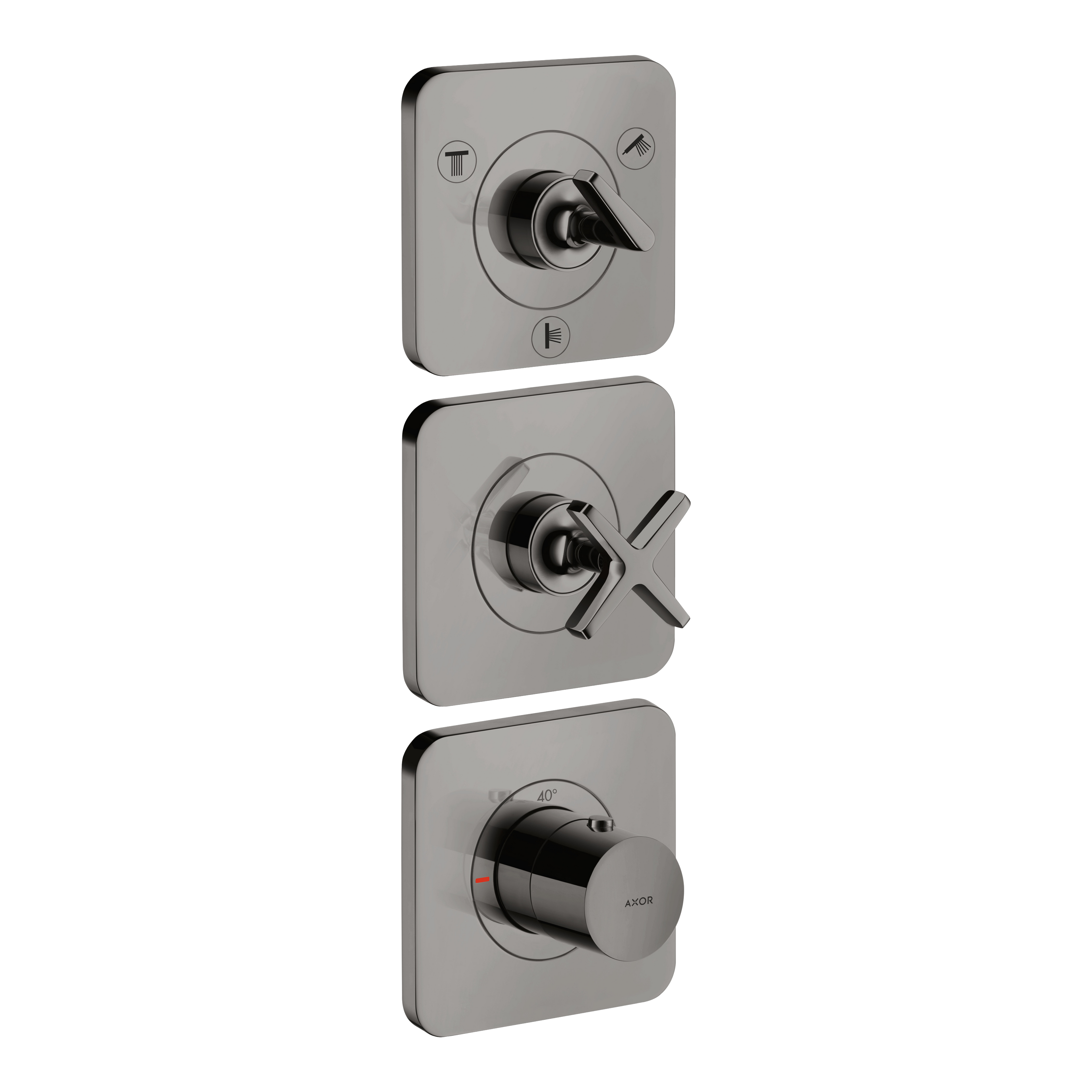 AXOR Citterio E Concealed Shower Thermostat Module 380/120 with 3 Outlets and Escutcheons from Brandt in Polished Black Chrome finish