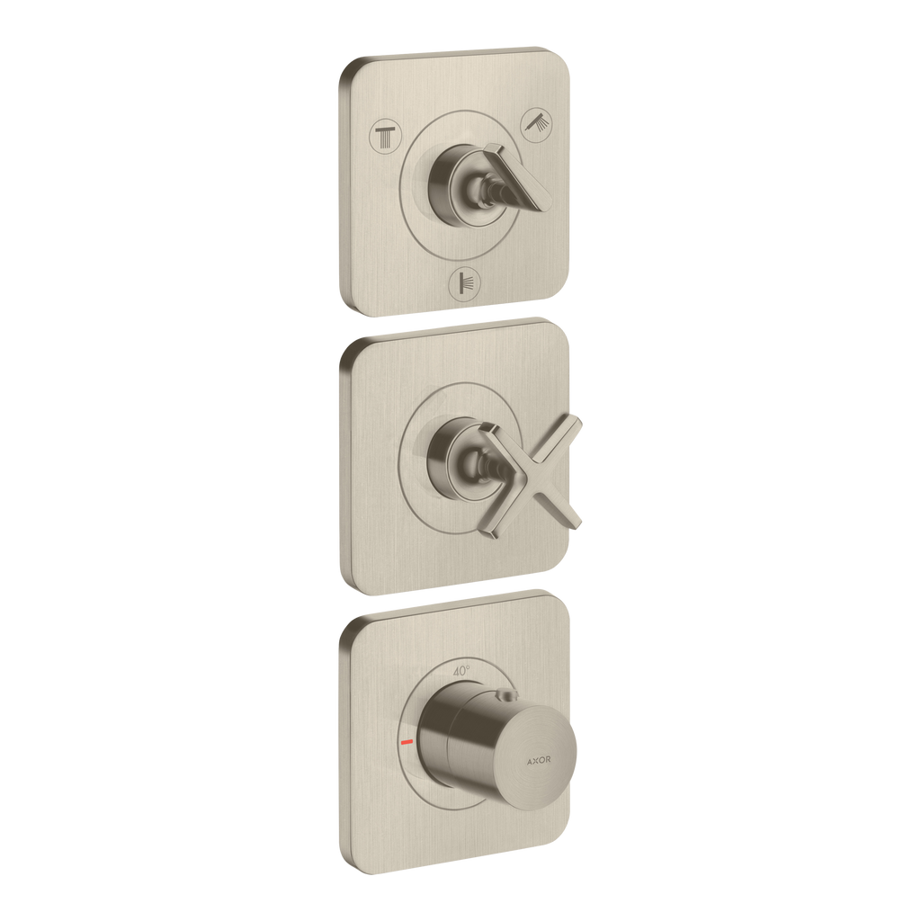 AXOR Citterio E Concealed Shower Thermostat Module 380/120 with 3 Outlets and Escutcheons from Brandt in Brushed Nickel finish