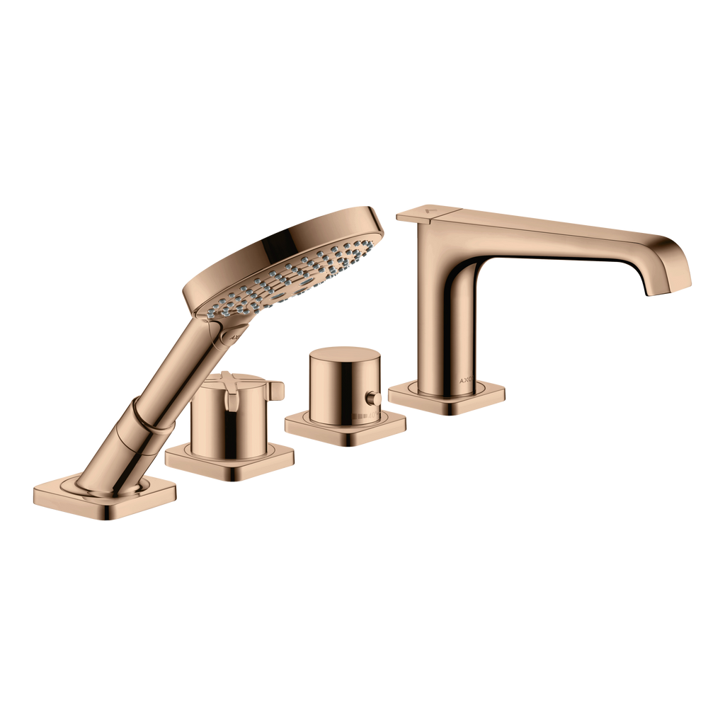 AXOR Citterio E 4-Hole Tile-Mounted Thermostatic Bath & Shower Mixer Faucet from Brandt in Polished Red Gold finish
