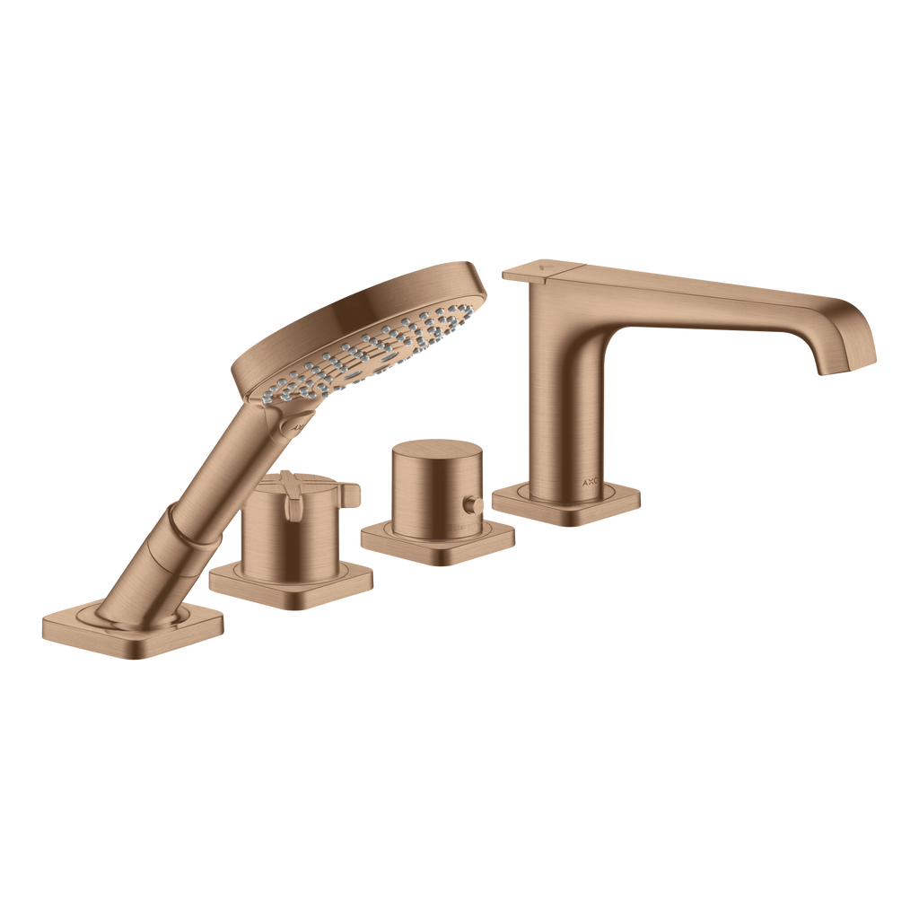 AXOR Citterio E 4-Hole Tile-Mounted Thermostatic Bath & Shower Mixer Faucet from Brandt in Brushed Red Gold finish