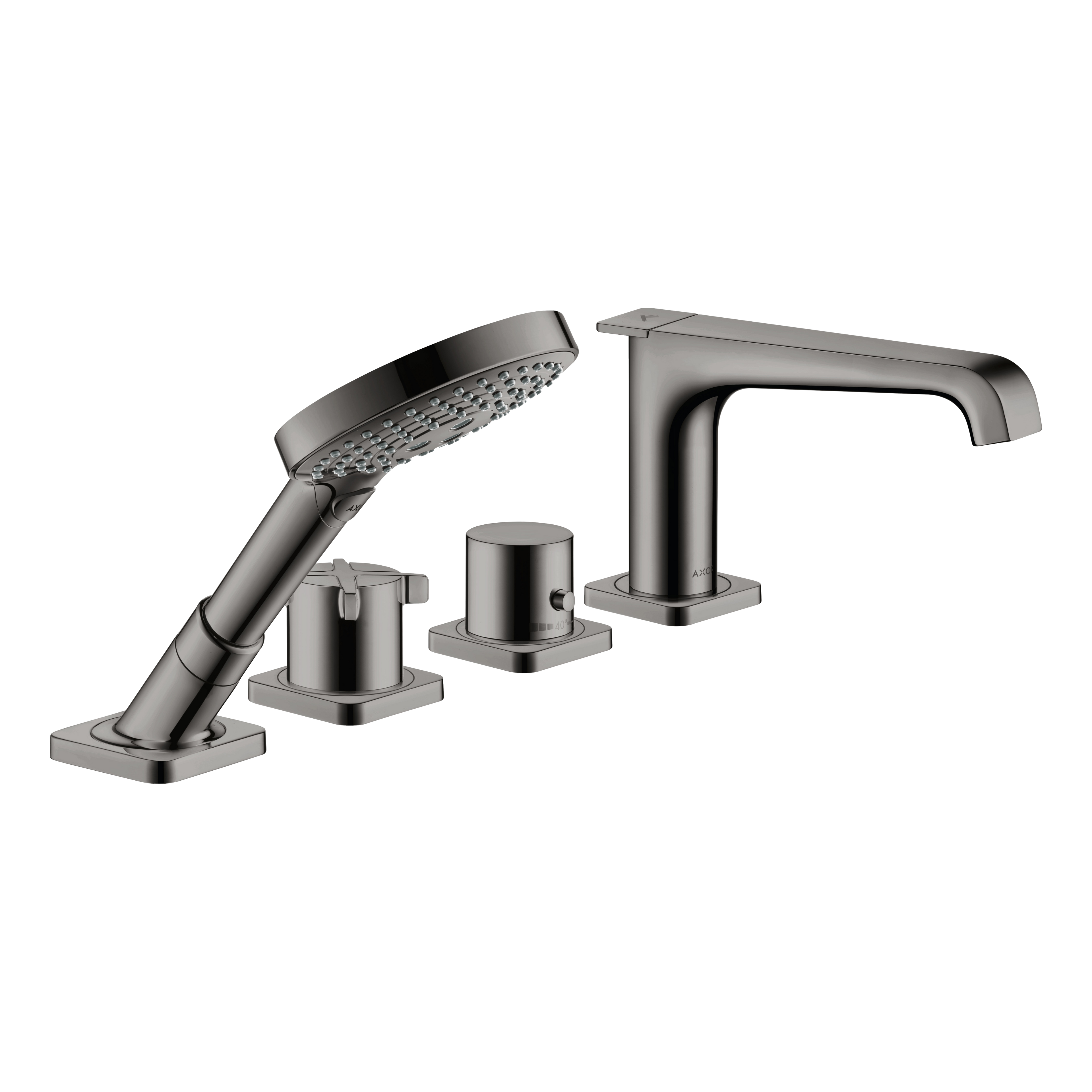 AXOR Citterio E 4-Hole Tile-Mounted Thermostatic Bath & Shower Mixer Faucet from Brandt in Polished Black Chrome finish