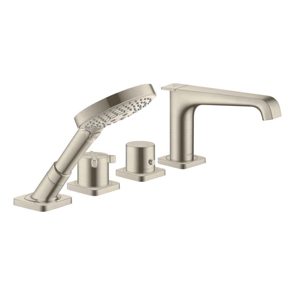 AXOR Citterio E 4-Hole Tile-Mounted Thermostatic Bath & Shower Mixer Faucet from Brandt in Brushed Nickel finish