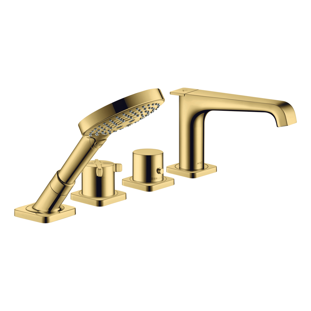 AXOR Citterio E 4-Hole Tile-Mounted Thermostatic Bath & Shower Mixer Faucet from Brandt in Polished Gold Optic finish