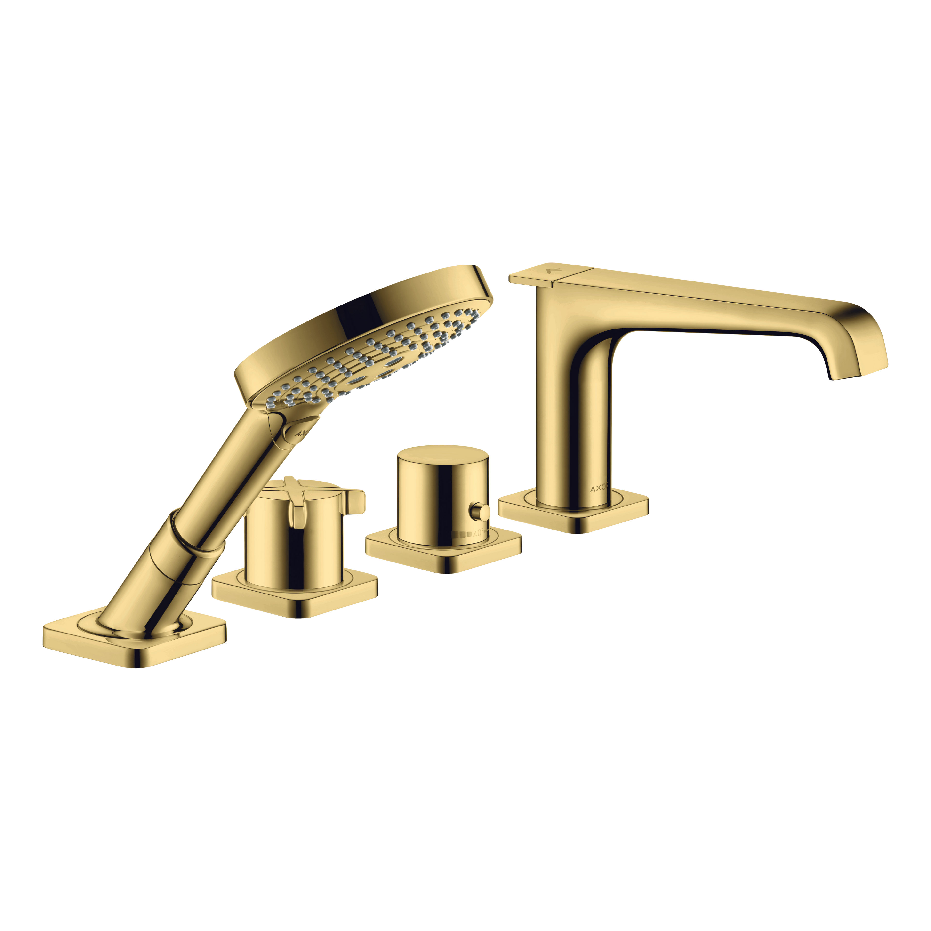 AXOR Citterio E 4-Hole Tile-Mounted Thermostatic Bath & Shower Mixer Faucet from Brandt in Polished Gold Optic finish