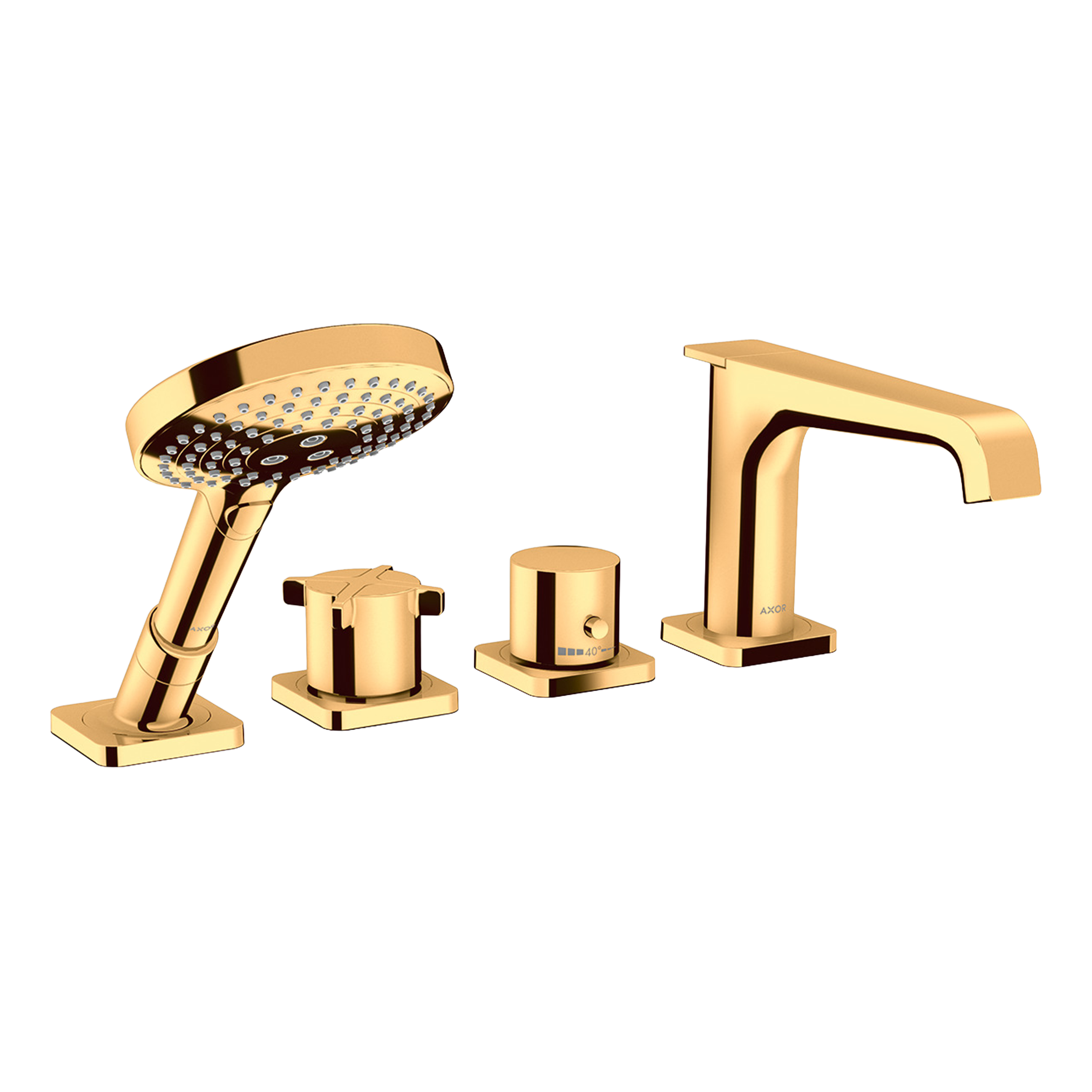 AXOR Citterio E 4-Hole Rim-Mounted Bath & Shower Mixer Faucet from Brandt in Polished Gold Optic finish