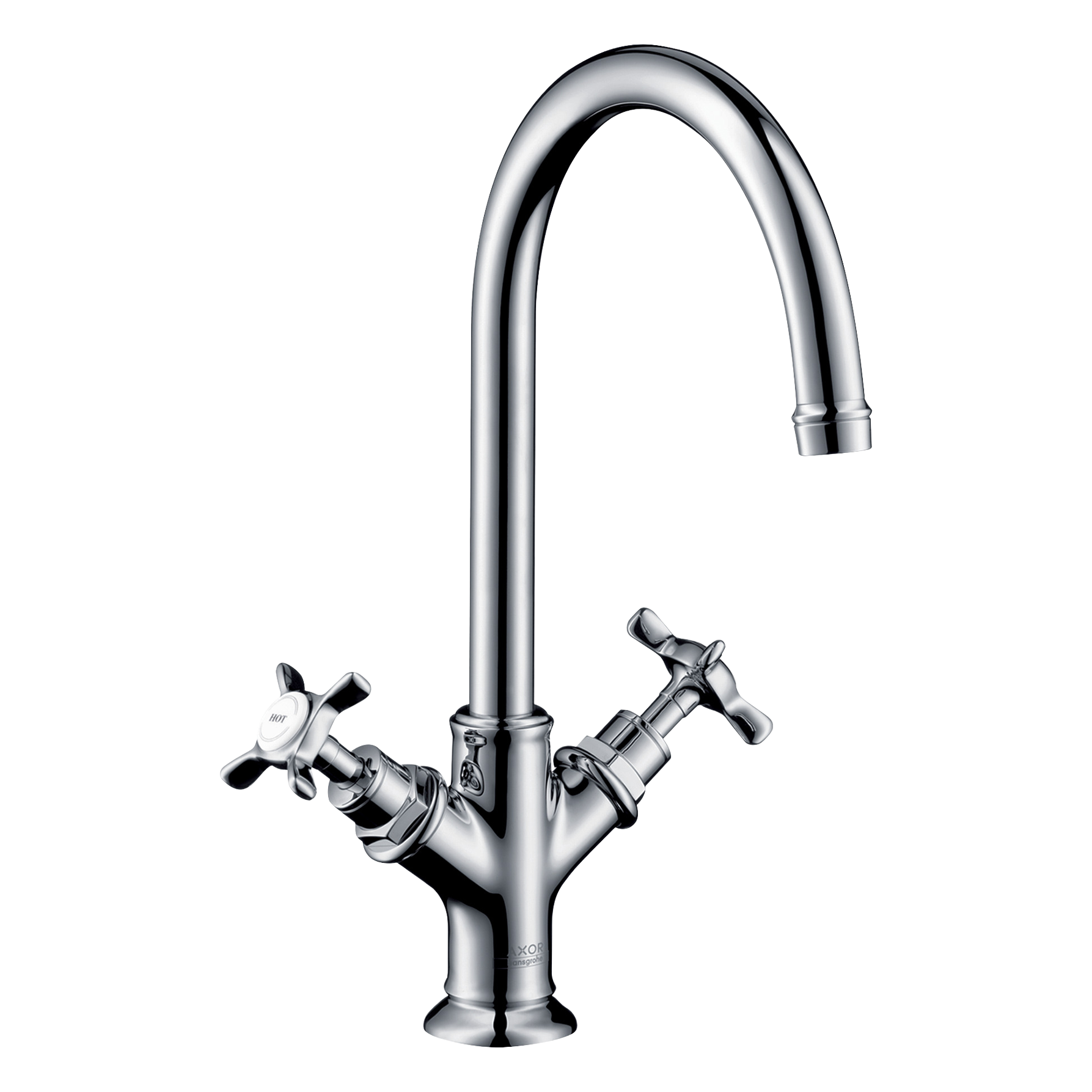 AXOR Montreux 2-Handle Basin Mixer Faucet 210 with Cross Handles, Swivel Spout and Pop-Up Waste Set from Brandt in Chrome finish