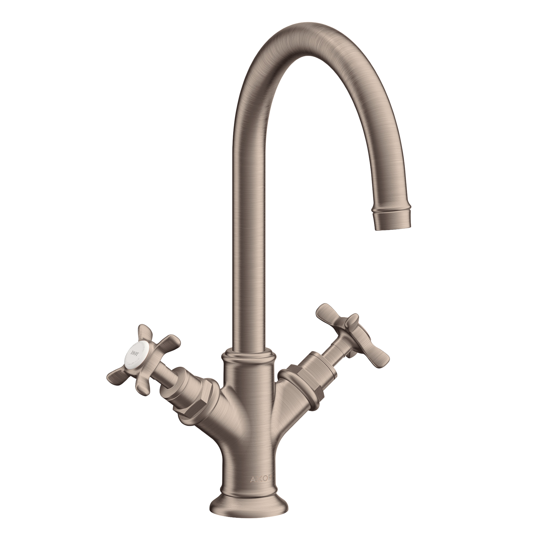 AXOR Montreux 2-Handle Basin Mixer Faucet 210 with Cross Handles, Swivel Spout and Pop-Up Waste Set from Brandt in Brushed Nickel finish