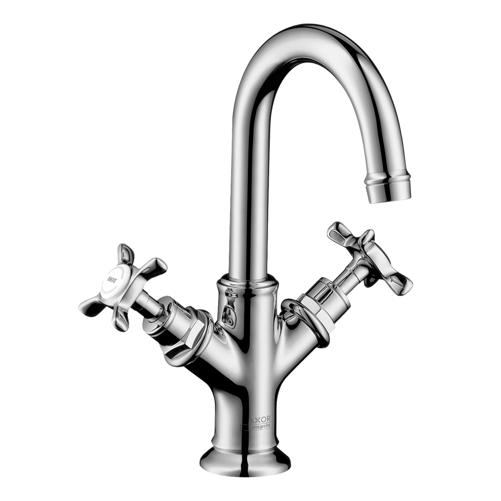 AXOR Montreux 2-Handle Basin Mixer Faucet 160 with Cross Handles, Swivel Spout and Pop-Up Waste Set from Brandt in Chrome finish