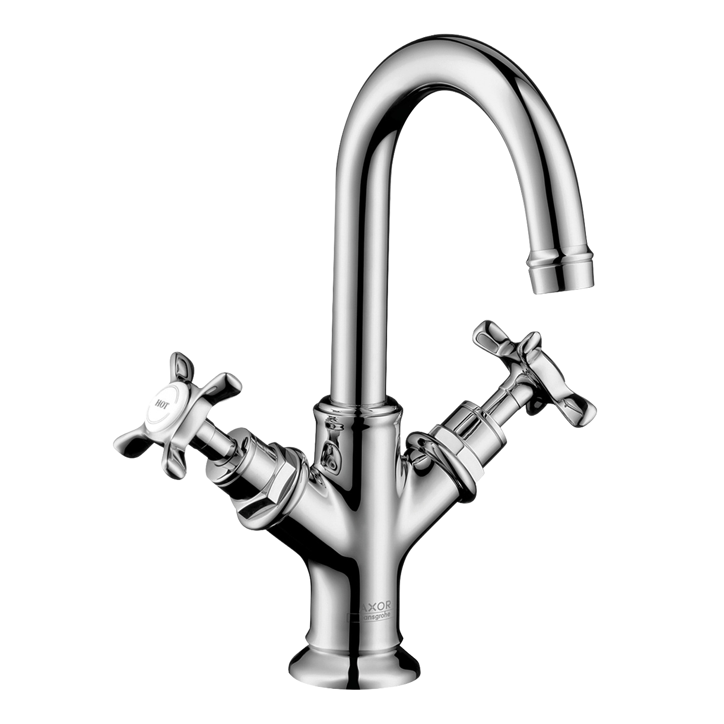 AXOR Montreux 2-Handle Basin Mixer Faucet 160 with Cross Handles, Swivel Spout and Pop-Up Waste Set from Brandt in Chrome finish