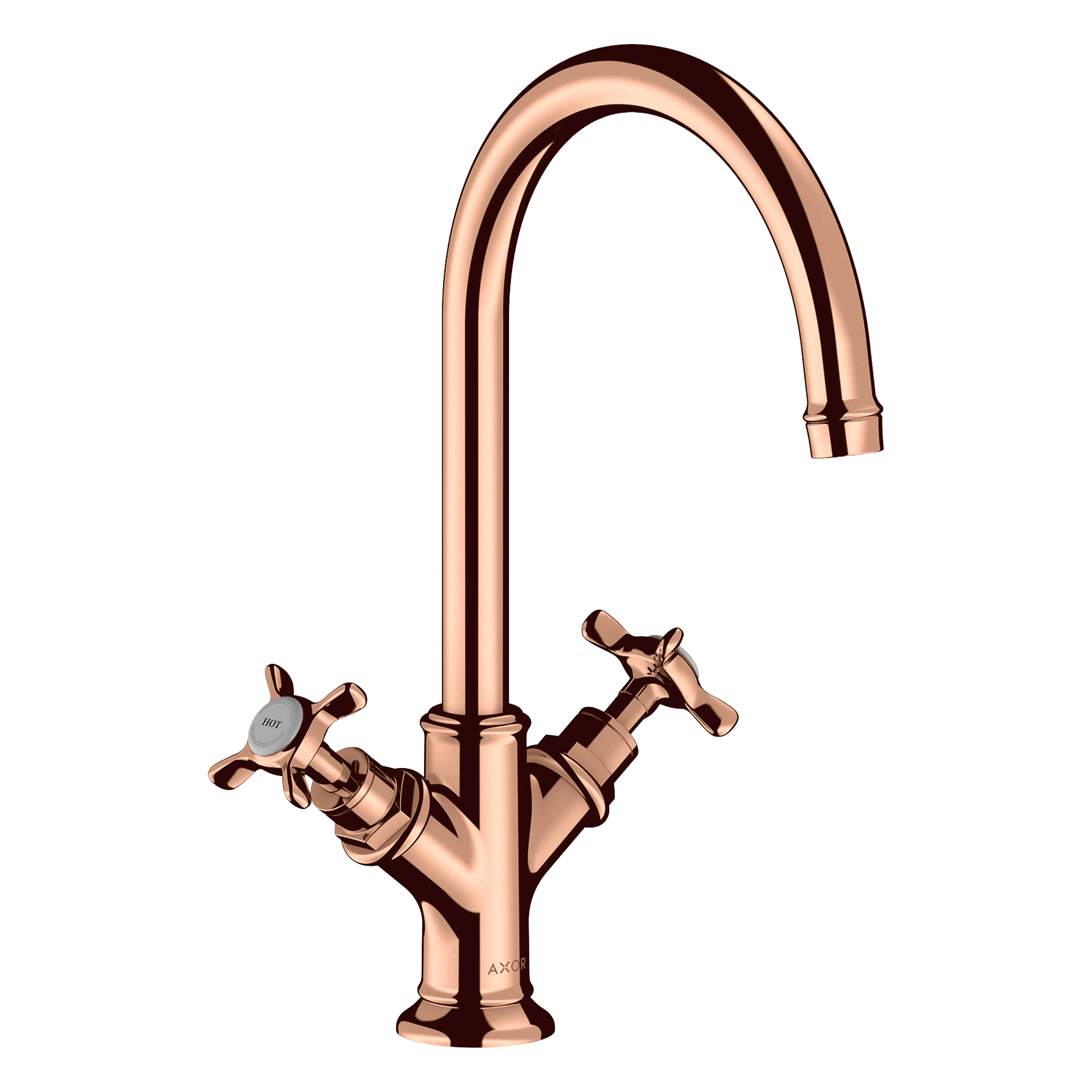 AXOR Montreux 2-Handle Basin Mixer Faucet 210 with Cross Handles, Swivel Spout and Open Waste Set from Brandt in Polished Red Gold finish