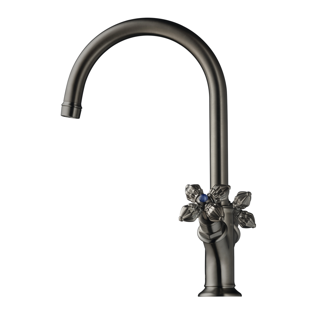 AXOR Montreux 2-Handle Basin Mixer Faucet 210 with Cross Handles, Swivel Spout and Open Waste Set from Brandt in Brushed Black Chrome finish