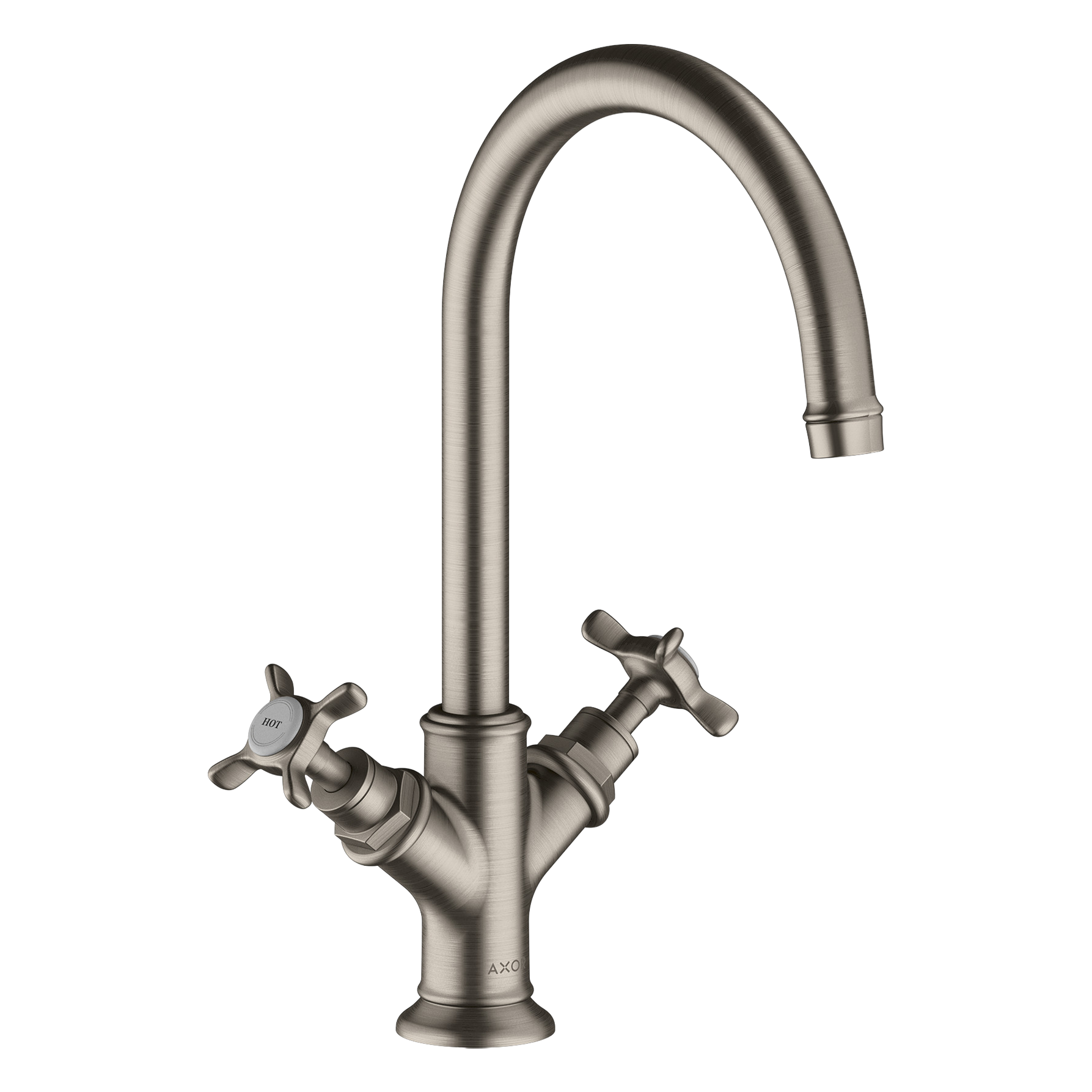 AXOR Montreux 2-Handle Basin Mixer Faucet 210 with Cross Handles, Swivel Spout and Open Waste Set from Brandt in Stainless Steel Optic finish