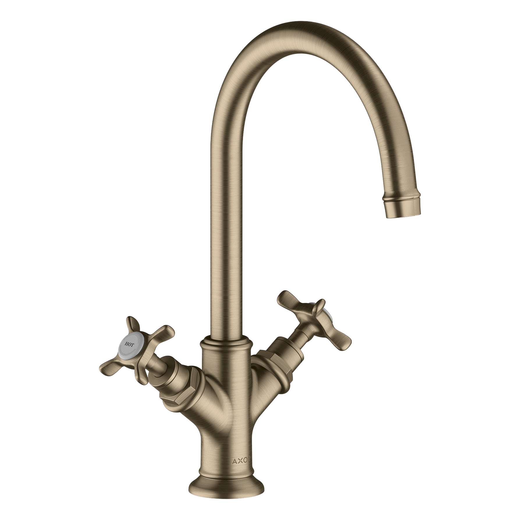 AXOR Montreux 2-Handle Basin Mixer Faucet 210 with Cross Handles, Swivel Spout and Open Waste Set from Brandt in Brushed Nickel finish