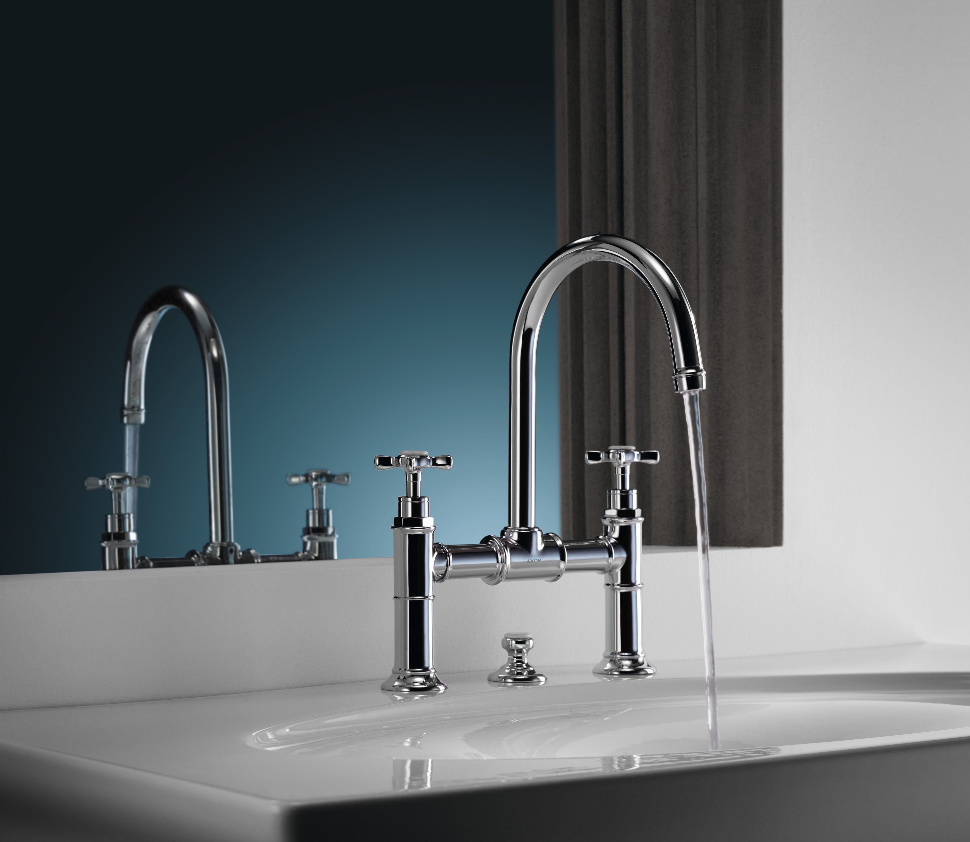 AXOR Montreux 2-Handle Basin Mixer Faucet 220 with Cross Handles, Swivel Spout and Pop-Up Waste Set from Brandt in Chrome finish