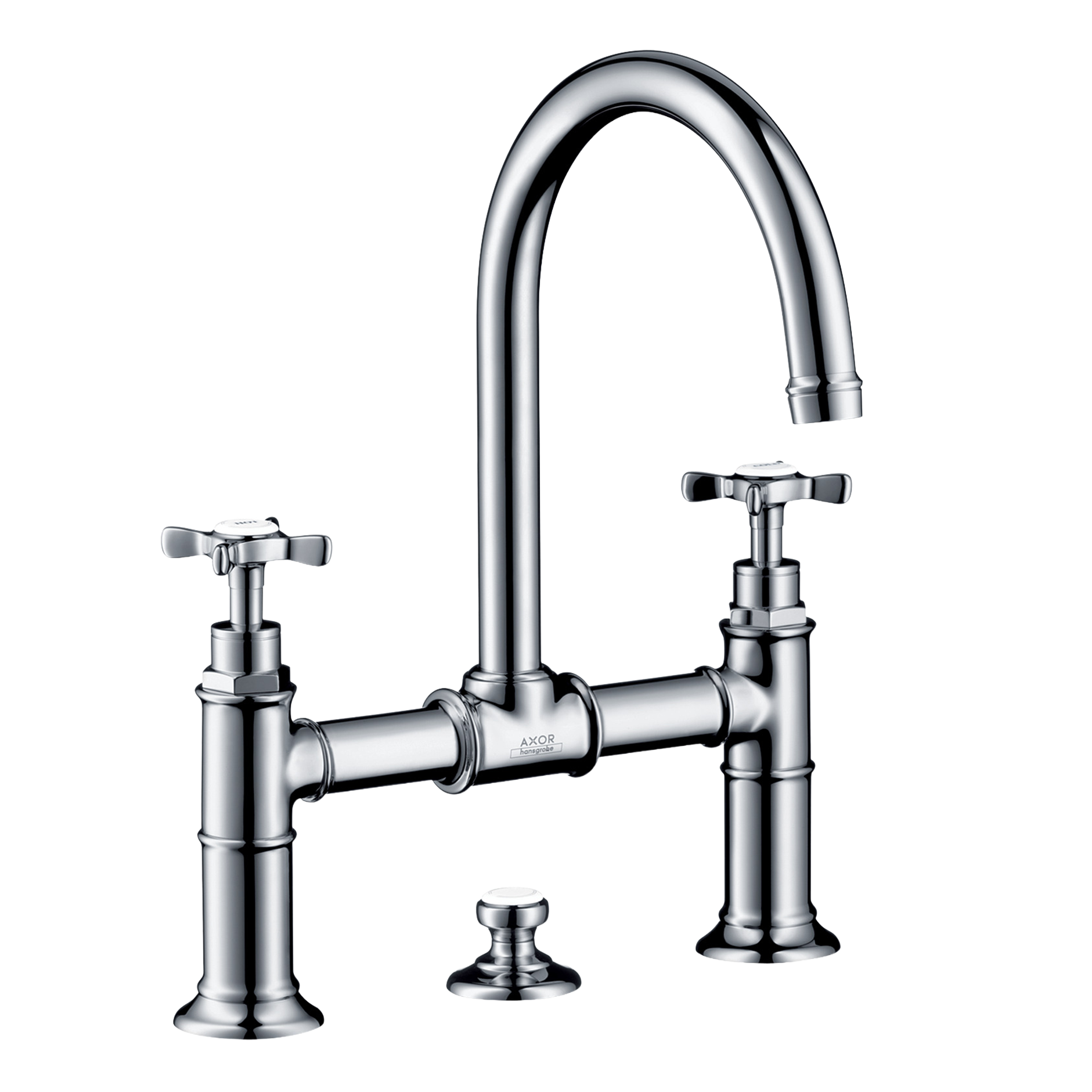 AXOR Montreux 2-Handle Basin Mixer Faucet 220 with Cross Handles, Swivel Spout and Pop-Up Waste Set from Brandt in Chrome finish