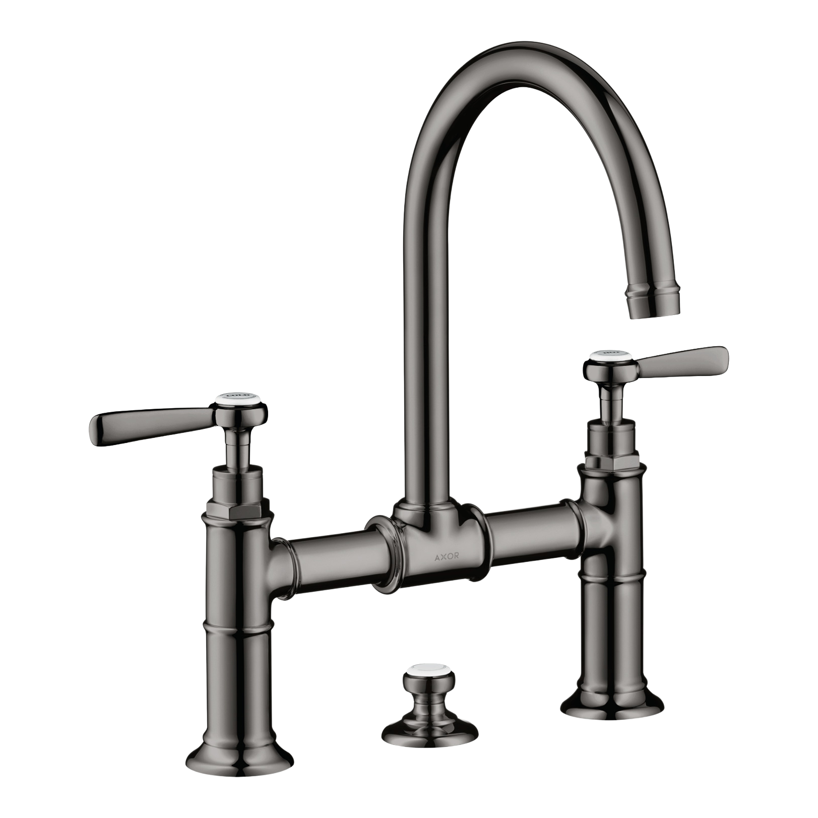 AXOR Montreux 2-Handle Basin Mixer Faucet 220 with Lever Handles, Swivel Spout and Pop-Up Waste Set from Brandt in Polished Black Chrome finish
