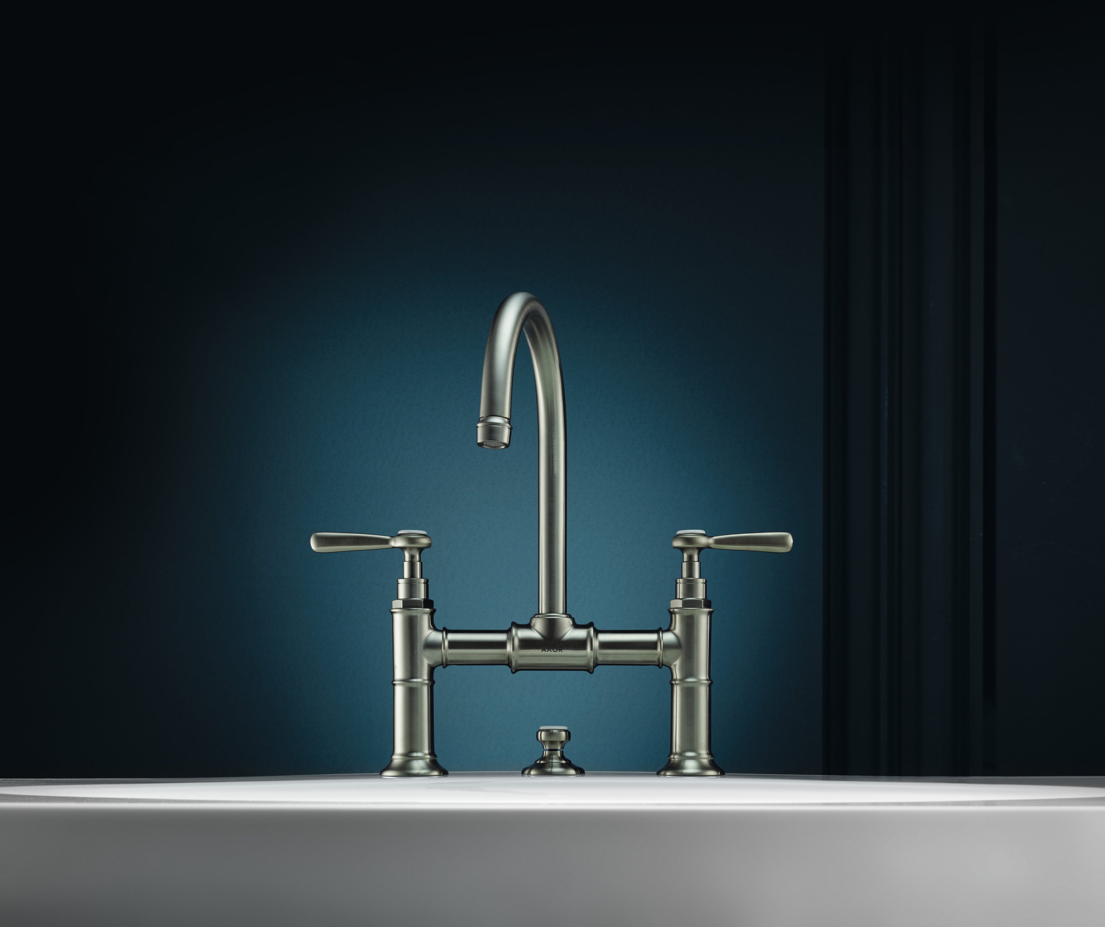 AXOR Montreux 2-Handle Basin Mixer Faucet 220 with Lever Handles, Swivel Spout and Pop-Up Waste Set from Brandt in Brushed Nickel finish