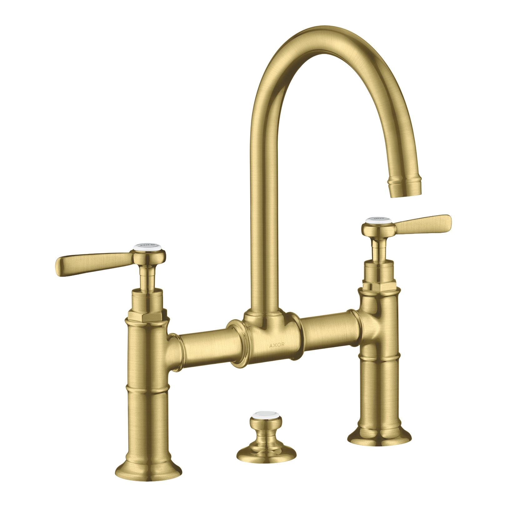 AXOR Montreux 2-Handle Basin Mixer Faucet 220 with Lever Handles, Swivel Spout and Pop-Up Waste Set from Brandt in Brushed Brass finish