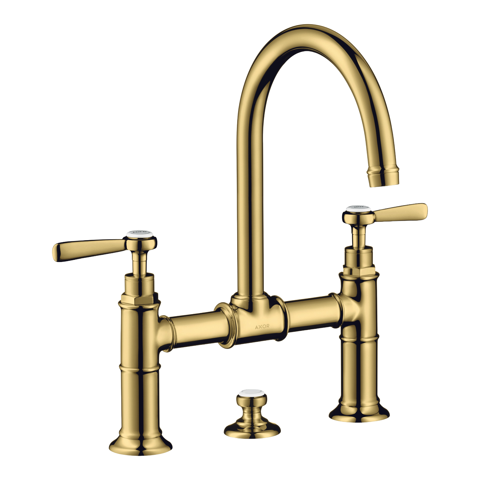 AXOR Montreux 2-Handle Basin Mixer Faucet 220 with Lever Handles, Swivel Spout and Pop-Up Waste Set from Brandt in Polished Gold Optic finish