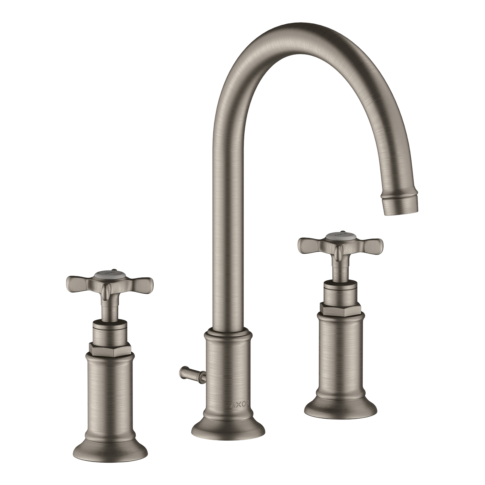 AXOR Montreux 3-Hole Basin Mixer Faucet 180 with Cross Handles, Swivel Spout and Pop-Up Waste Set from Brandt in Stainless Steel Optic finish