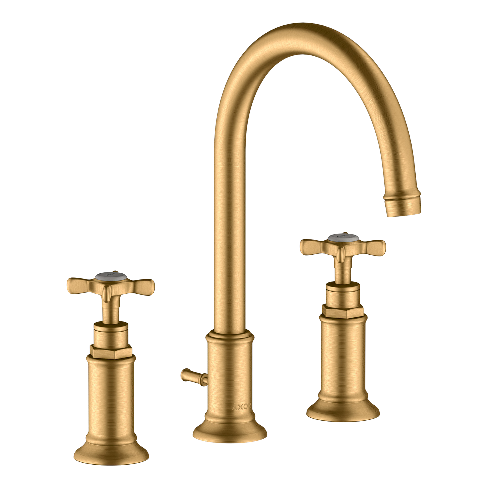 AXOR Montreux 3-Hole Basin Mixer Faucet 180 with Cross Handles, Swivel Spout and Pop-Up Waste Set from Brandt in Brushed Brass finish