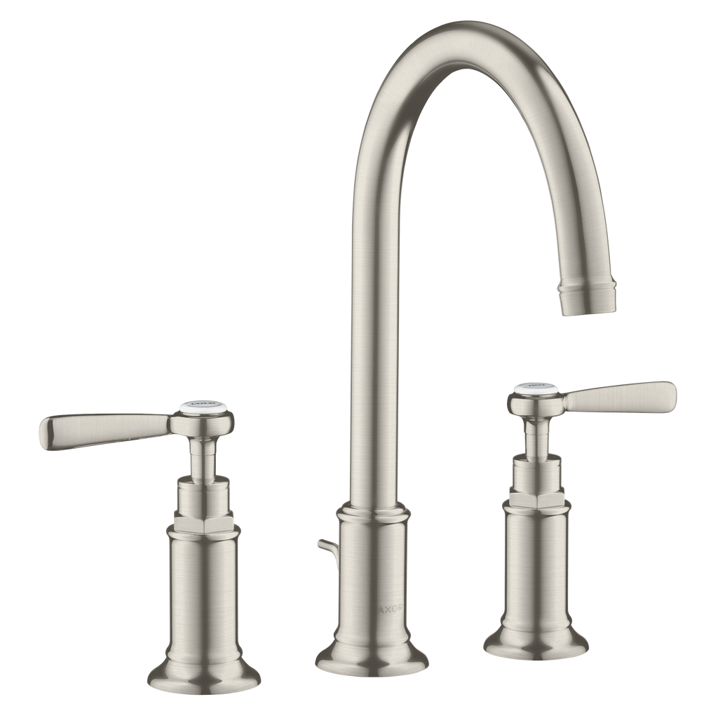AXOR Montreux 3-Hole Basin Mixer Faucet 180 with Lever Handles, Swivel Spout and Pop-Up Waste Set from Brandt in Stainless Steel Optic finish