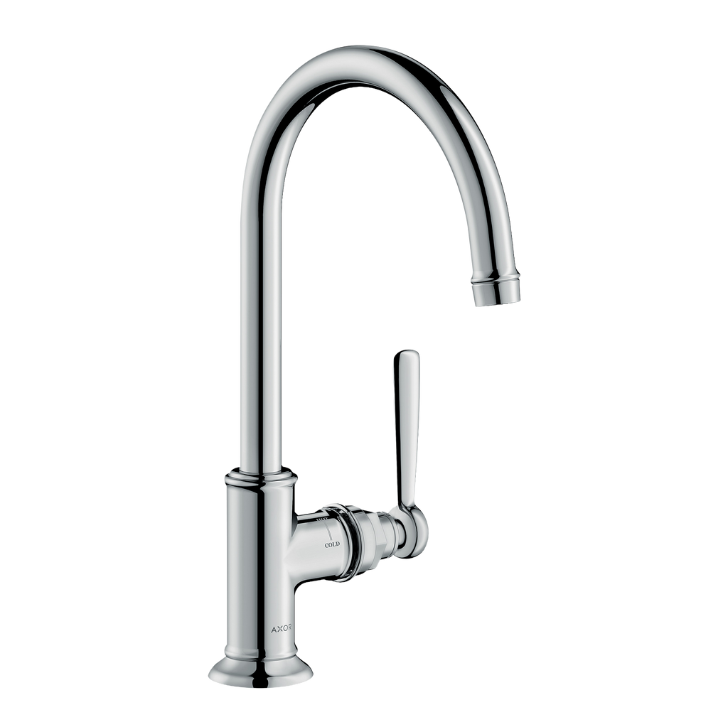 AXOR Montreux Single Lever Handle Basin Mixer Faucet 210 with Swivel Spout and Open Waste Set from Brandt in Chrome finish