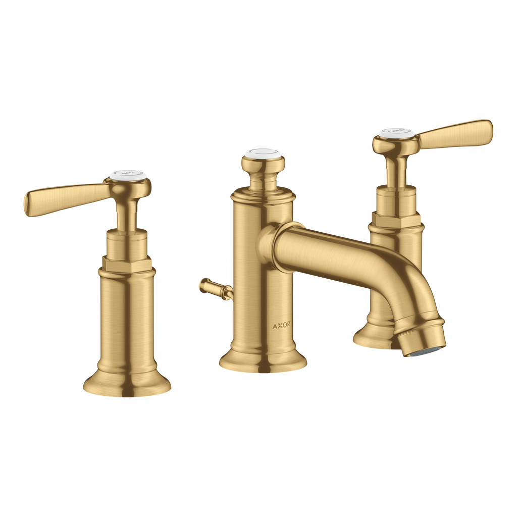 AXOR Montreux 3-Hole Basin Mixer Faucet 30 with Lever Handles and Pop-Up Waste Set from Brandt in Brushed Gold Optic finish
